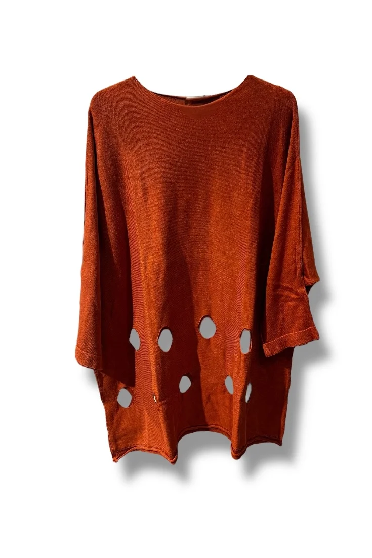 %100 Pamuk Triko Tunik Bluz– 38-52 Beden Uyumlu -Kiremit