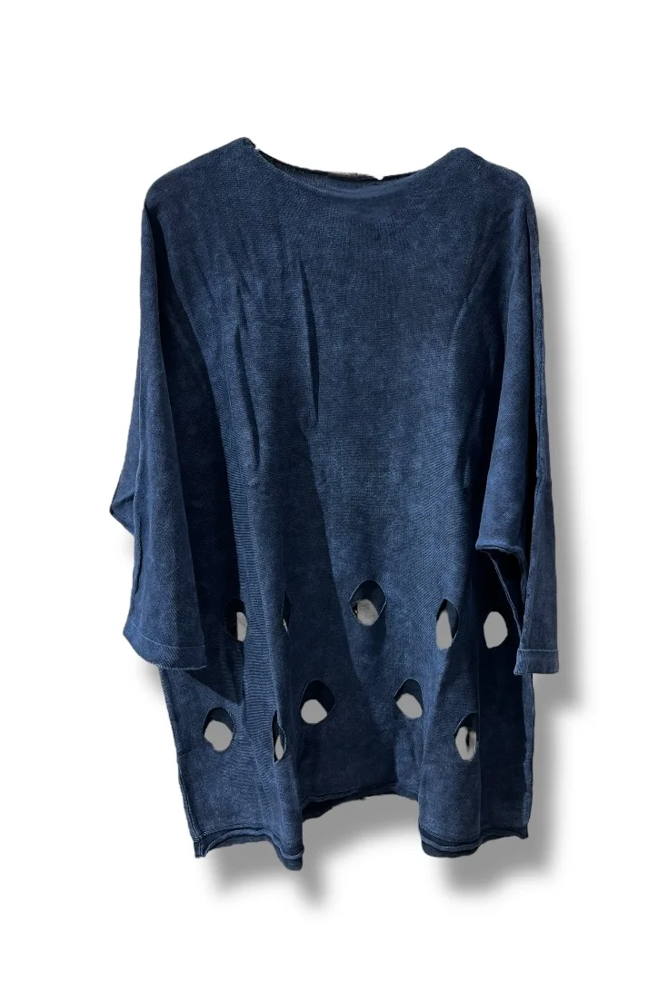 %100 Pamuk Triko Tunik Bluz– 38-52 Beden Uyumlu-Lacivert