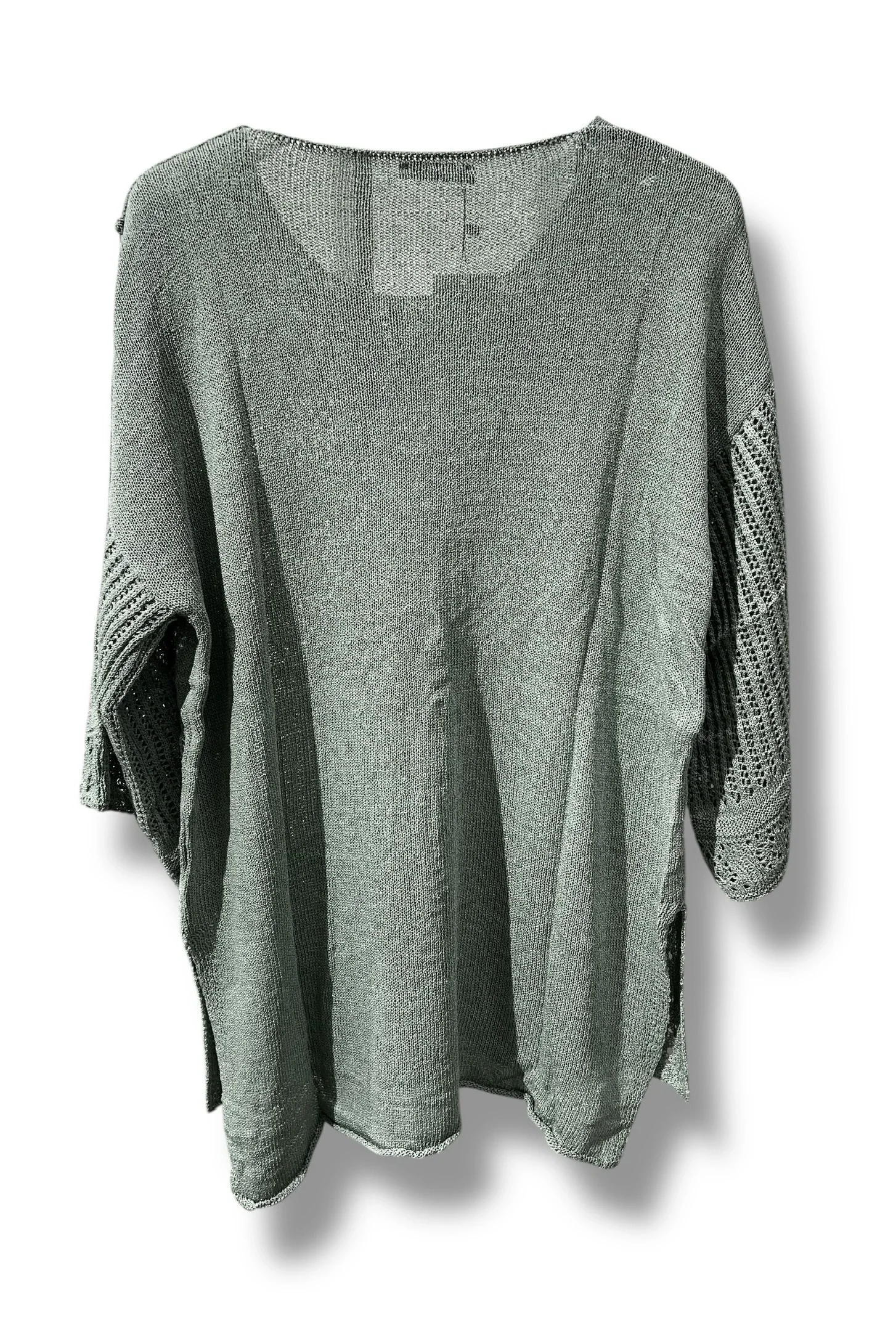 38–48 Beden Uyumlu Merserize Triko Bluz - Dokulu Desenli Su yeşili