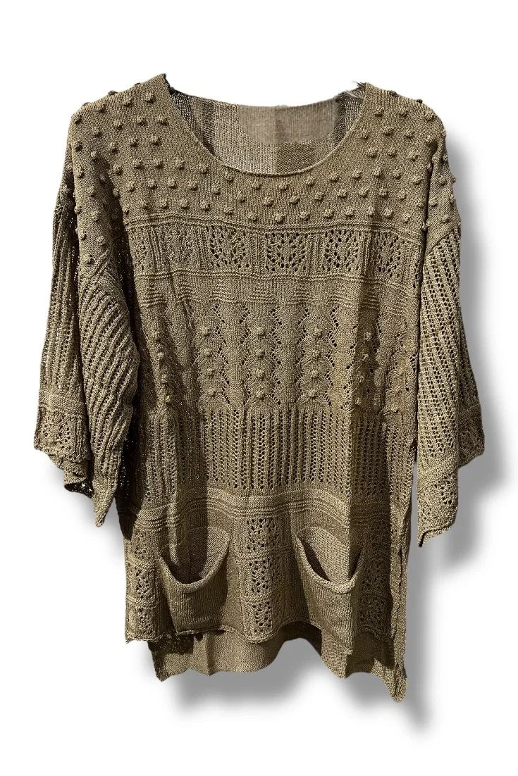 38–48 Beden Uyumlu Merserize Triko Bluz – Dokulu Desenli Kahve