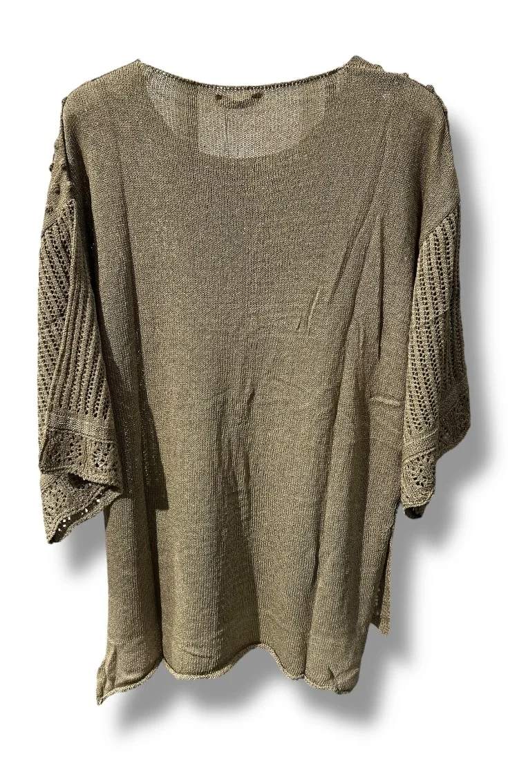 38–48 Beden Uyumlu Merserize Triko Bluz – Dokulu Desenli Kahve