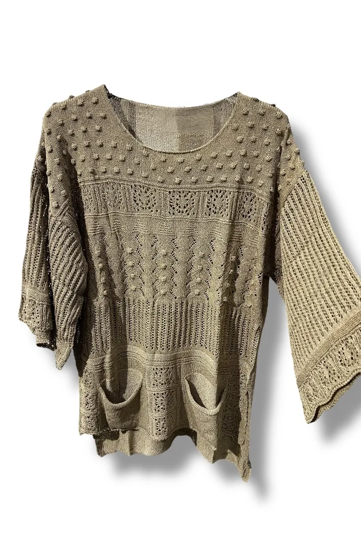 38–48 Beden Uyumlu Merserize Triko Bluz – Dokulu Desenli Kahve