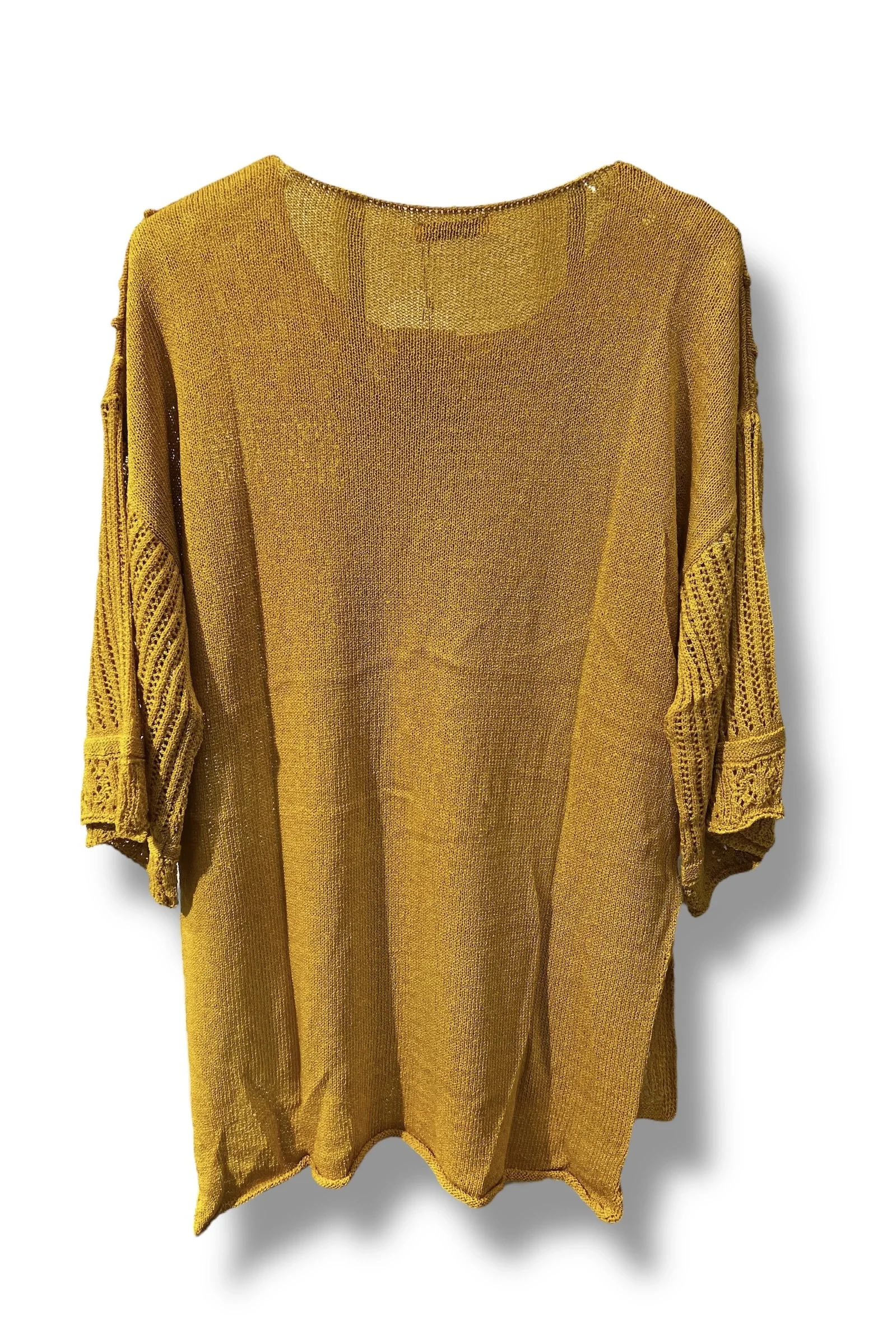 38–48 Beden Uyumlu Merserize Triko Bluz - Dokulu Desenli Hardal sarı