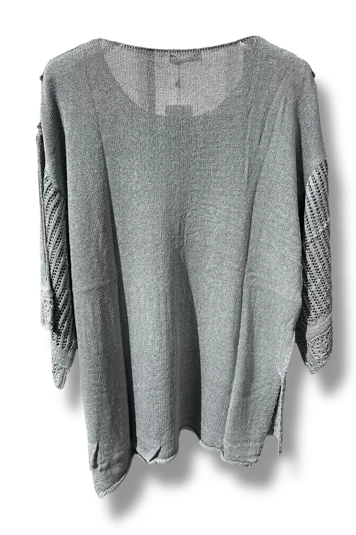 38–48 Beden Uyumlu Merserize Triko Bluz – Dokulu Desenli Gri