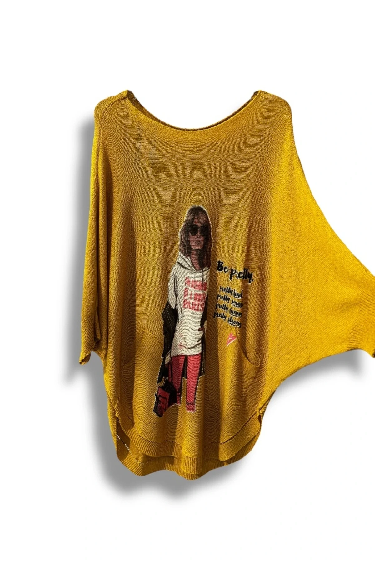 Kadın Merserize Triko Bluz – Oversize Rahat Kalıp, Baskılı Bluz (38-48 Beden)