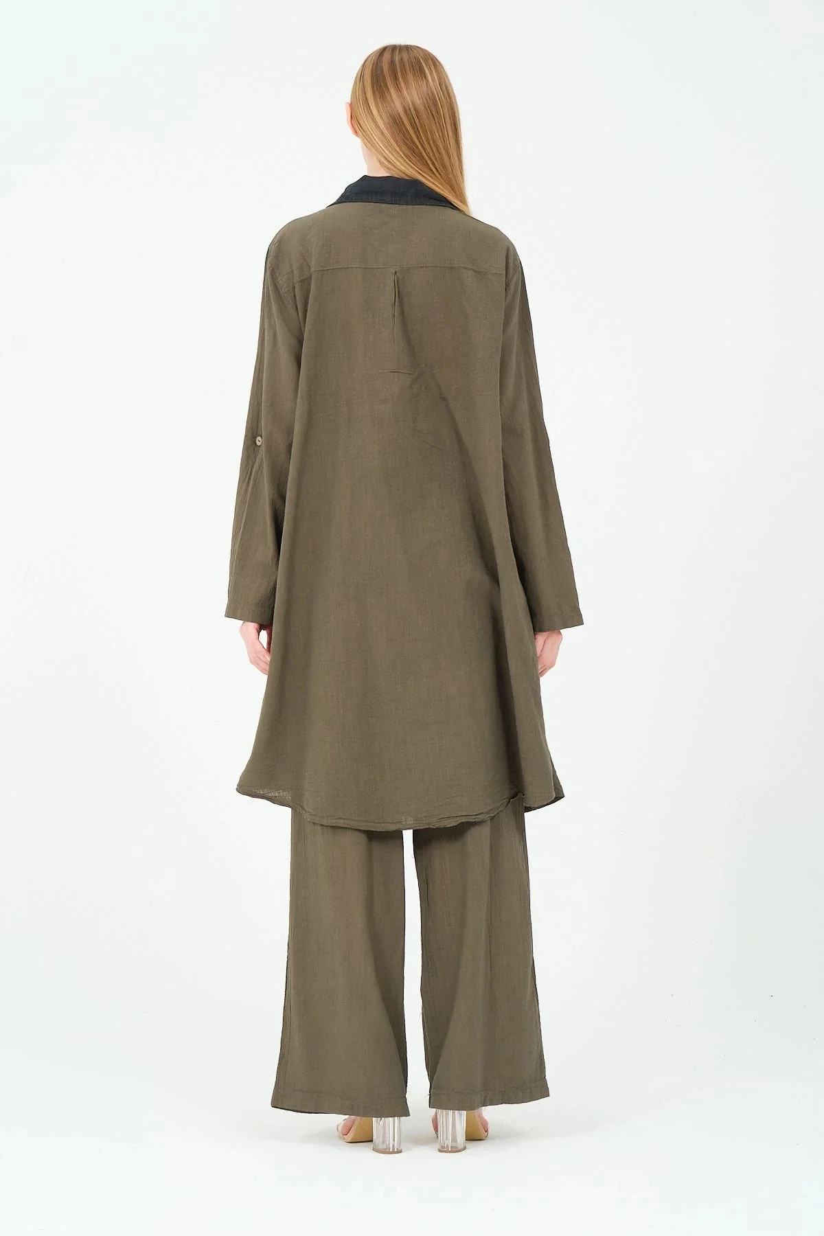 Garnili pamuk tek düğme ceket pantolon takım