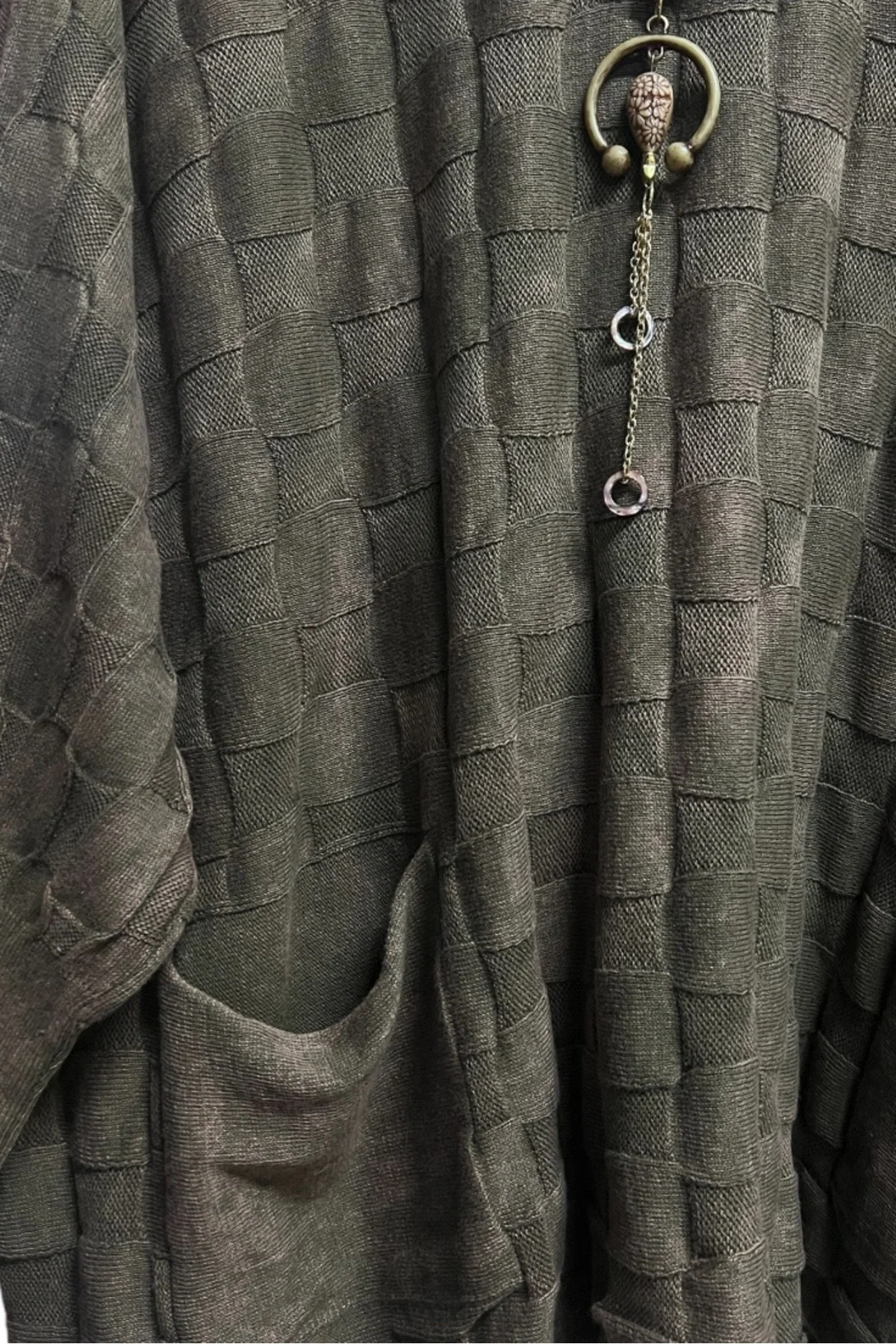 İki cepli yıkamalı kare desen pamuk triko