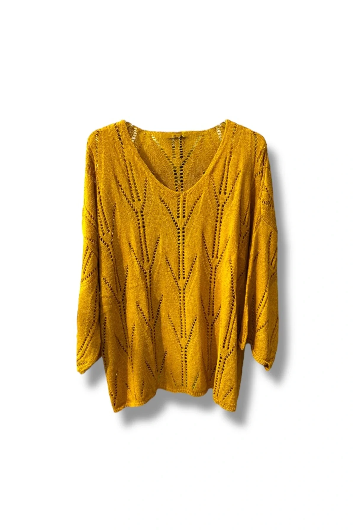 Oversize Ajurlu Merserize Triko Bluz Kadın V Yaka (38-52 Beden Uyumlu)