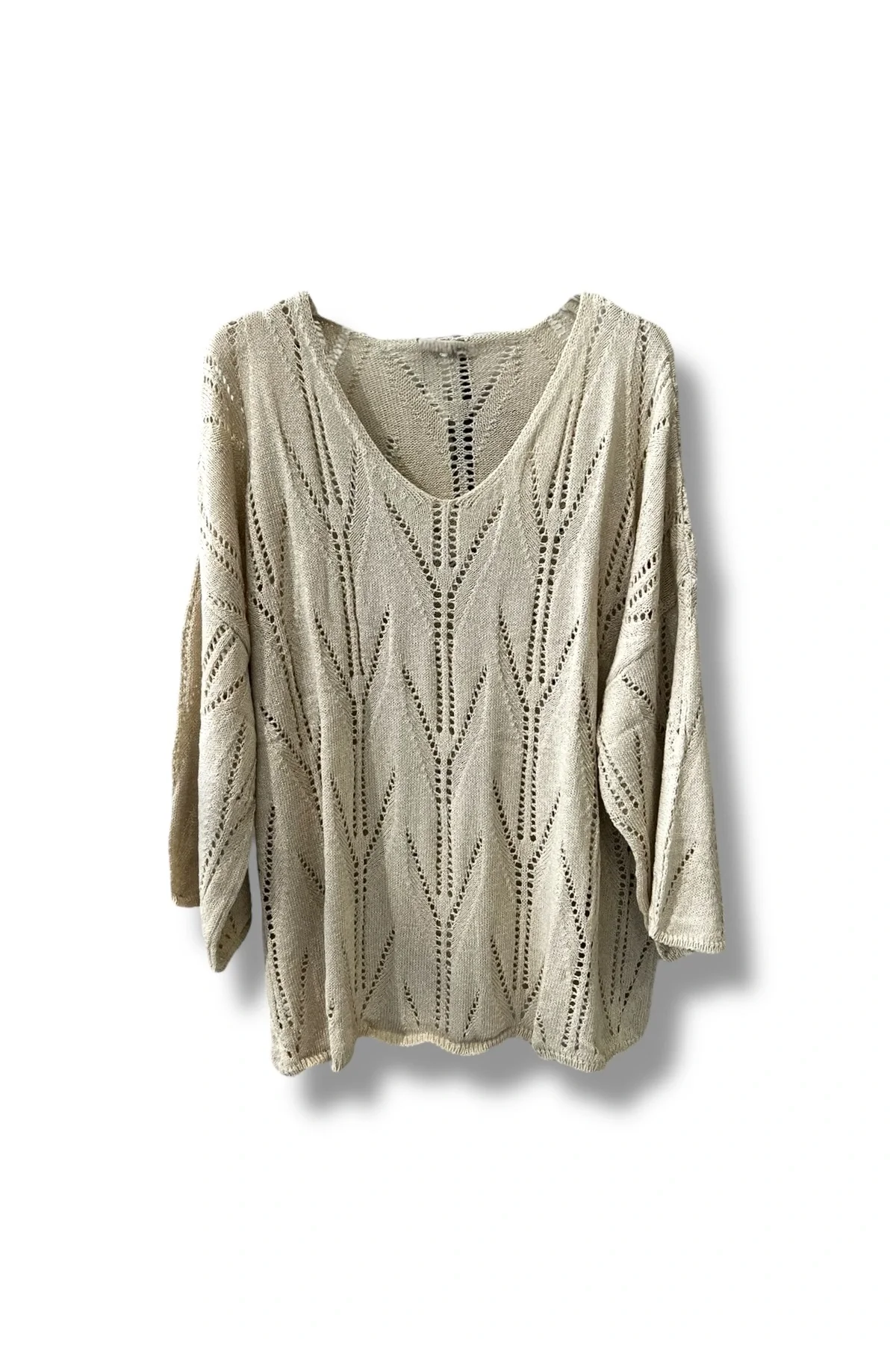 Oversize Ajurlu Merserize Triko Bluz Kadın V Yaka (38-52 Beden Uyumlu)