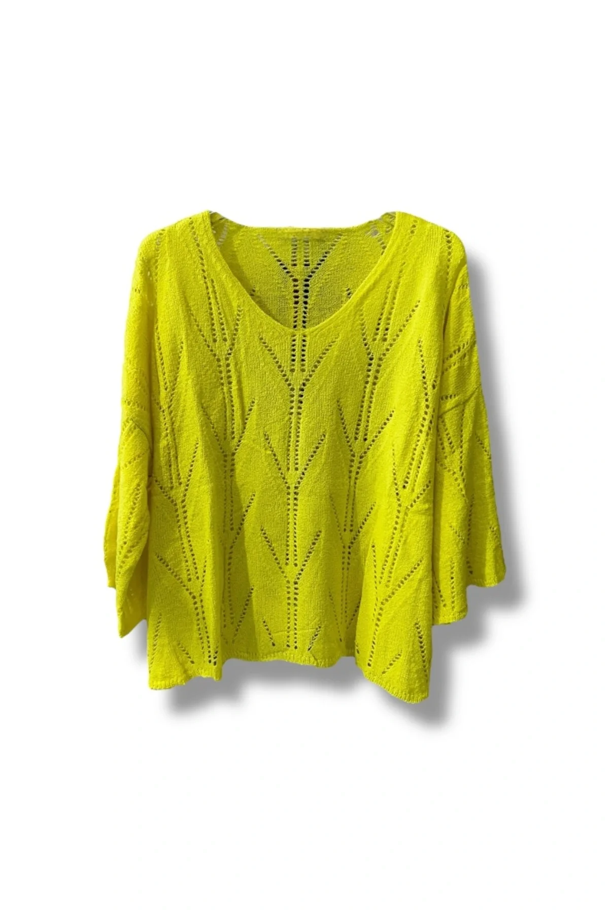 Oversize Ajurlu Merserize Triko Bluz Kadın V Yaka (38-52 Beden Uyumlu)