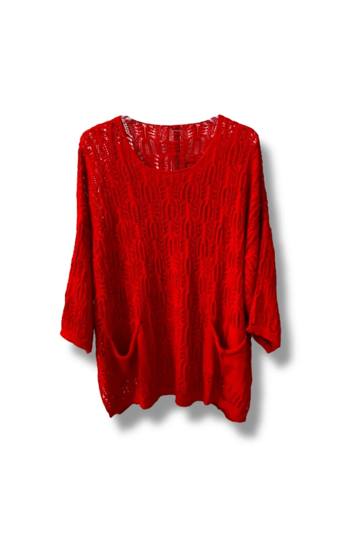 Kadın Merserize Delikli Triko Bluz Cepli Salaş Model 38-52 Beden uyumlu