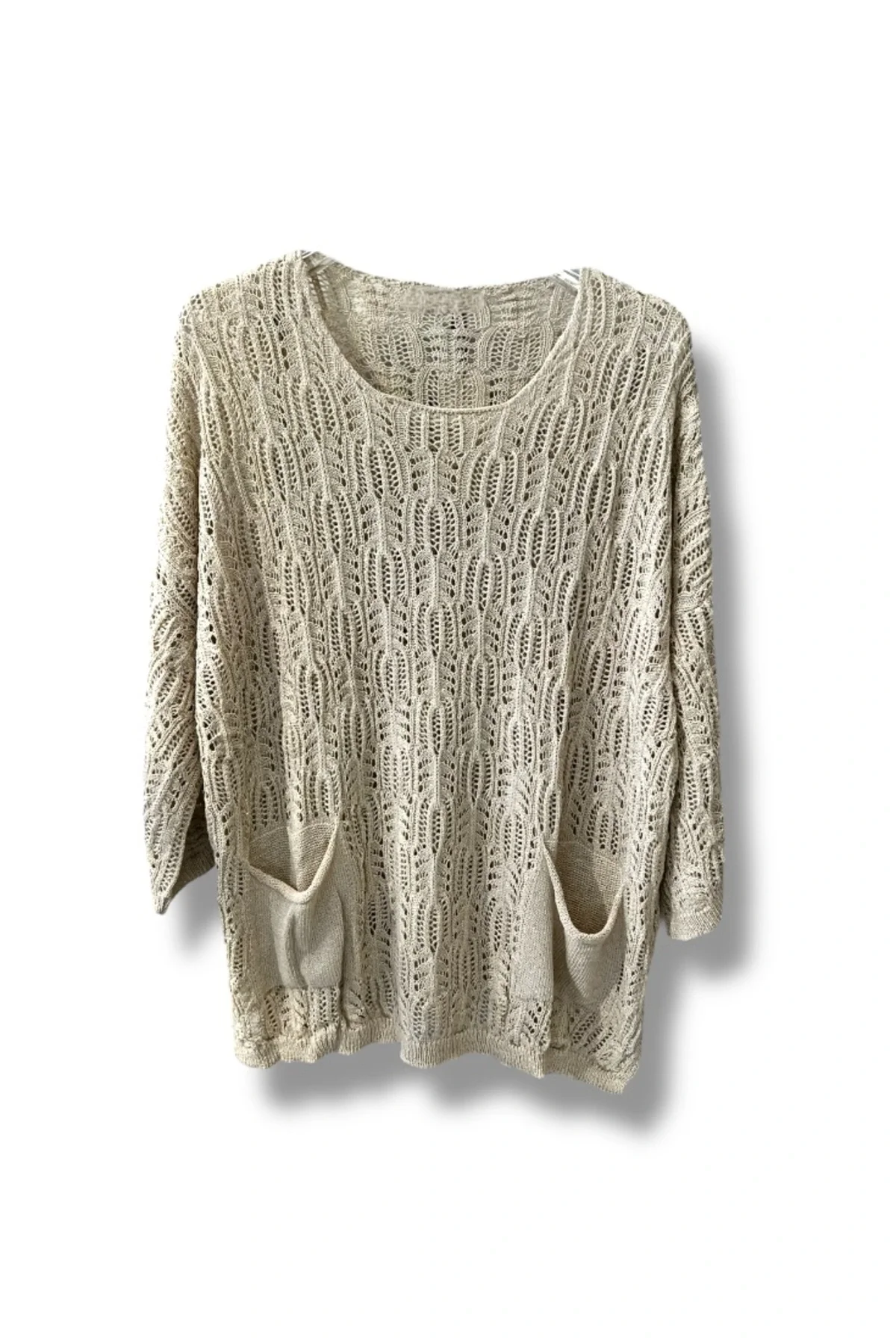 Kadın Merserize Delikli Triko Bluz Cepli Salaş Model 38-52 Beden uyumlu