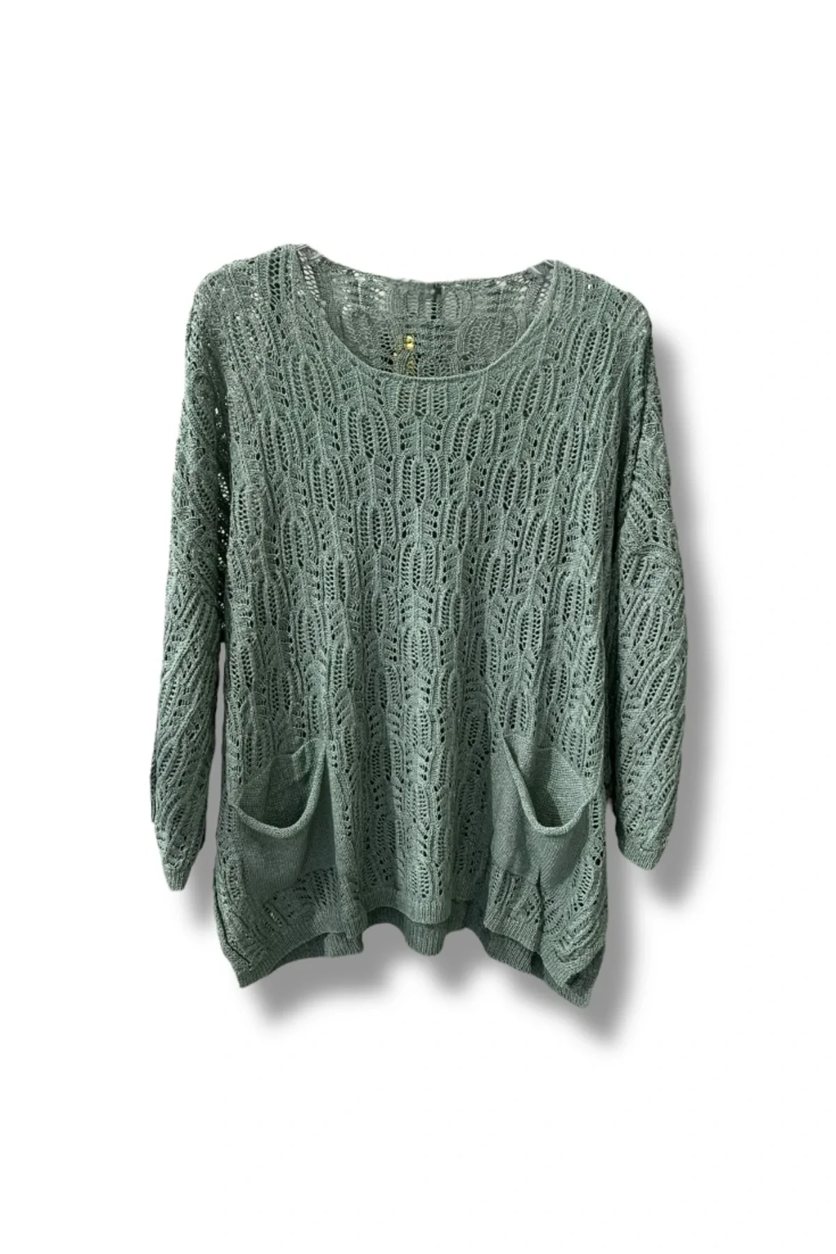 Kadın Merserize Delikli Triko Bluz Cepli Salaş Model 38-52 Beden uyumlu