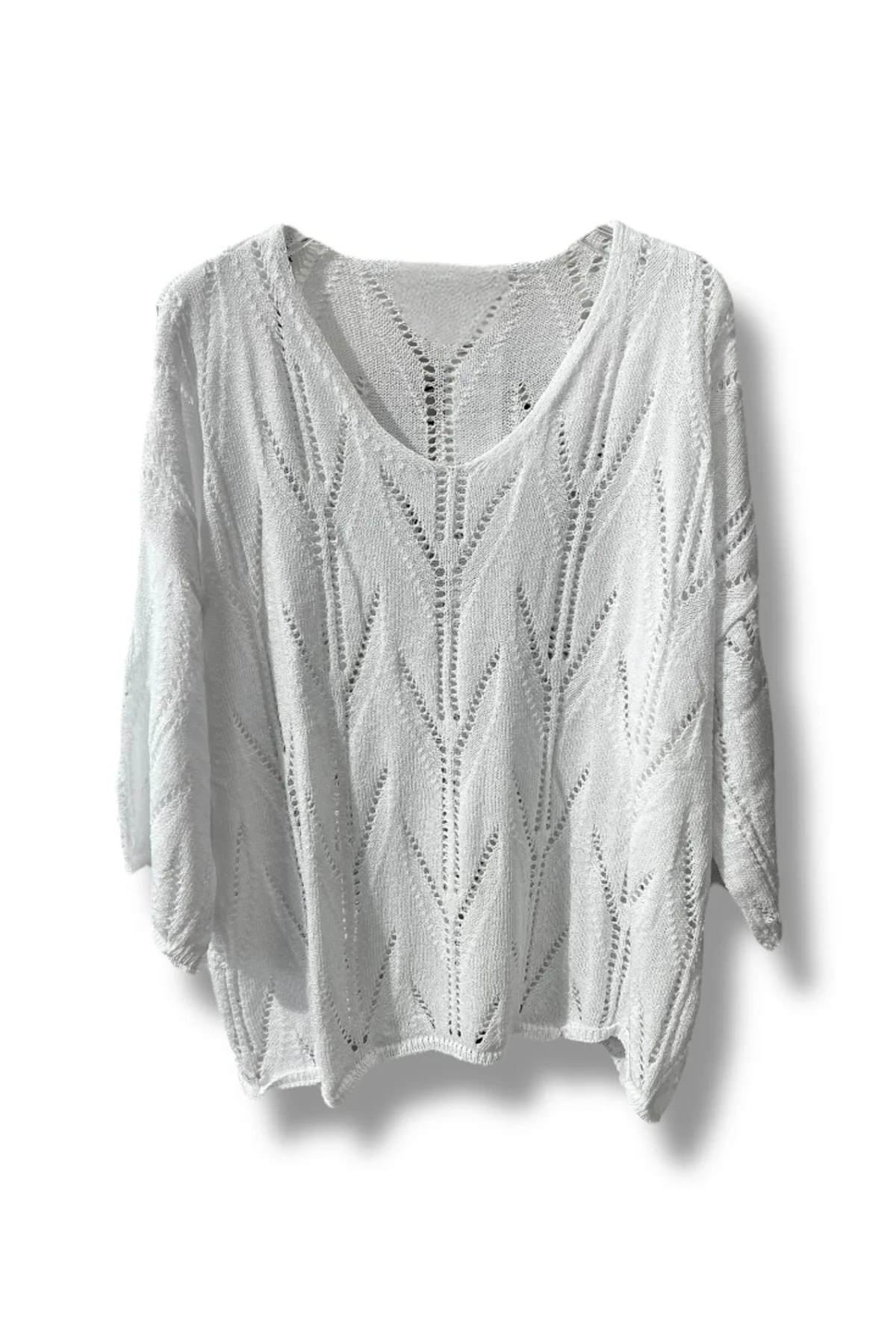 Oversize Ajurlu Merserize Triko Bluz Kadın V Yaka (38-52 Beden Uyumlu)