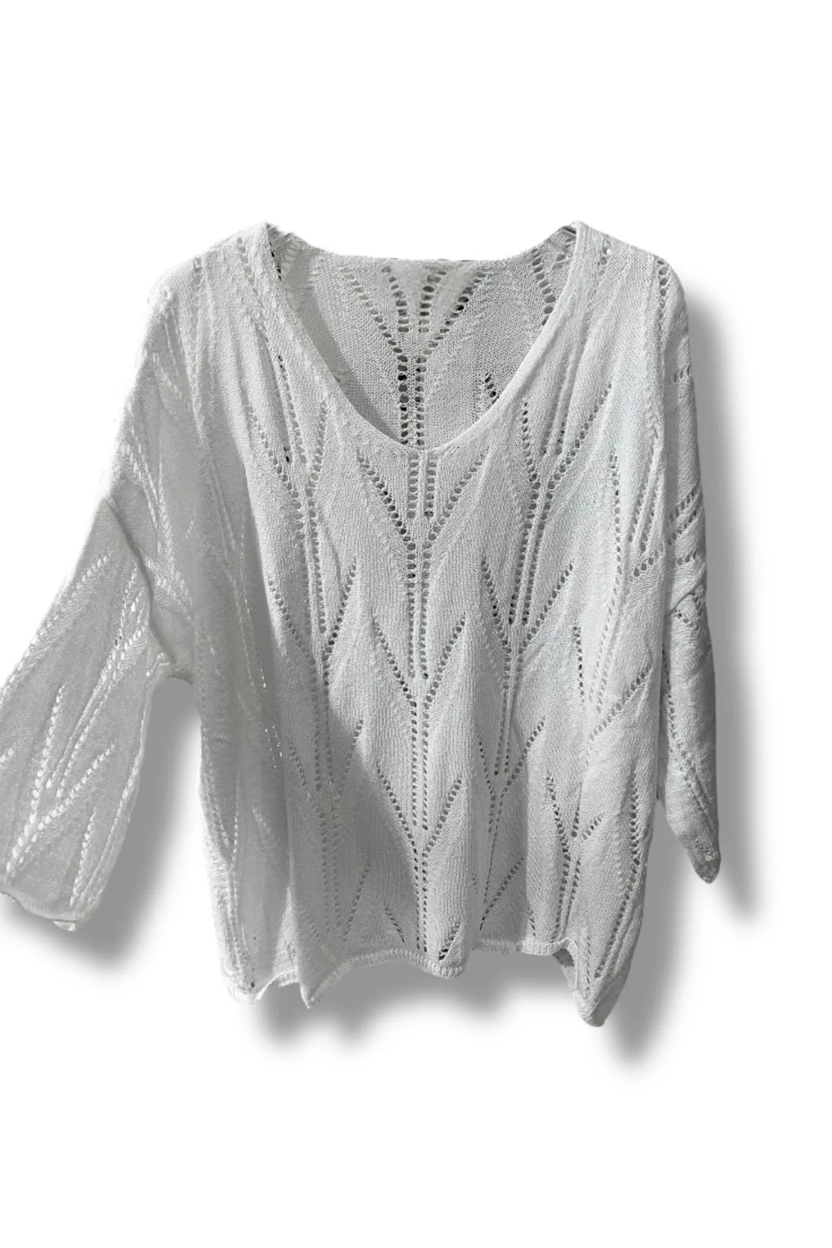 Oversize Ajurlu Merserize Triko Bluz Kadın V Yaka (38-52 Beden Uyumlu)