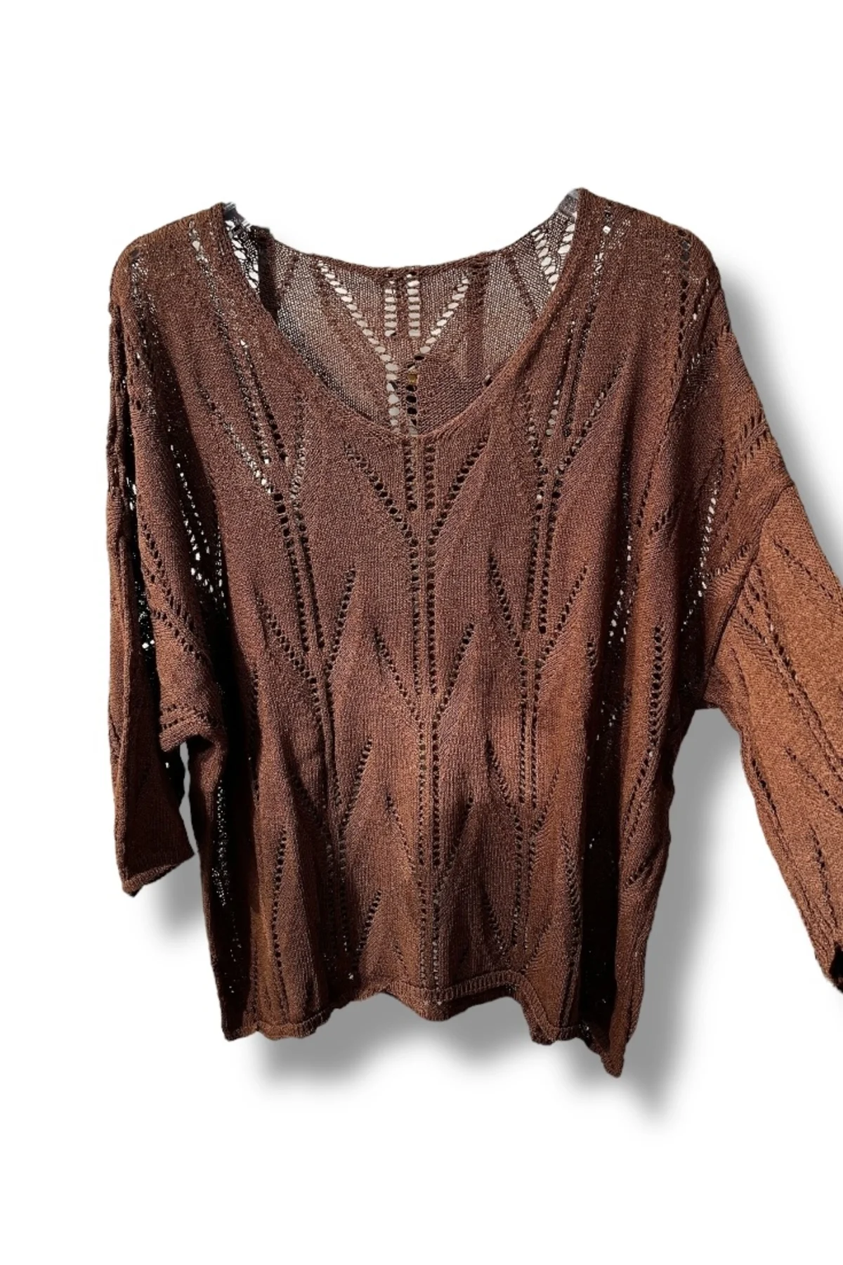 Oversize Ajurlu Merserize Triko Bluz Kadın V Yaka (38-52 Beden Uyumlu)