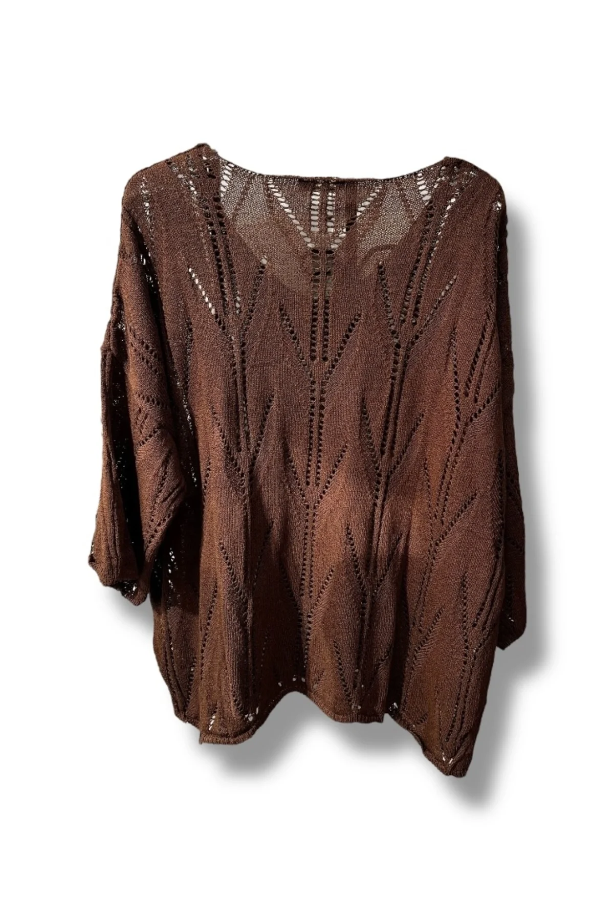 Oversize Ajurlu Merserize Triko Bluz Kadın V Yaka (38-52 Beden Uyumlu)