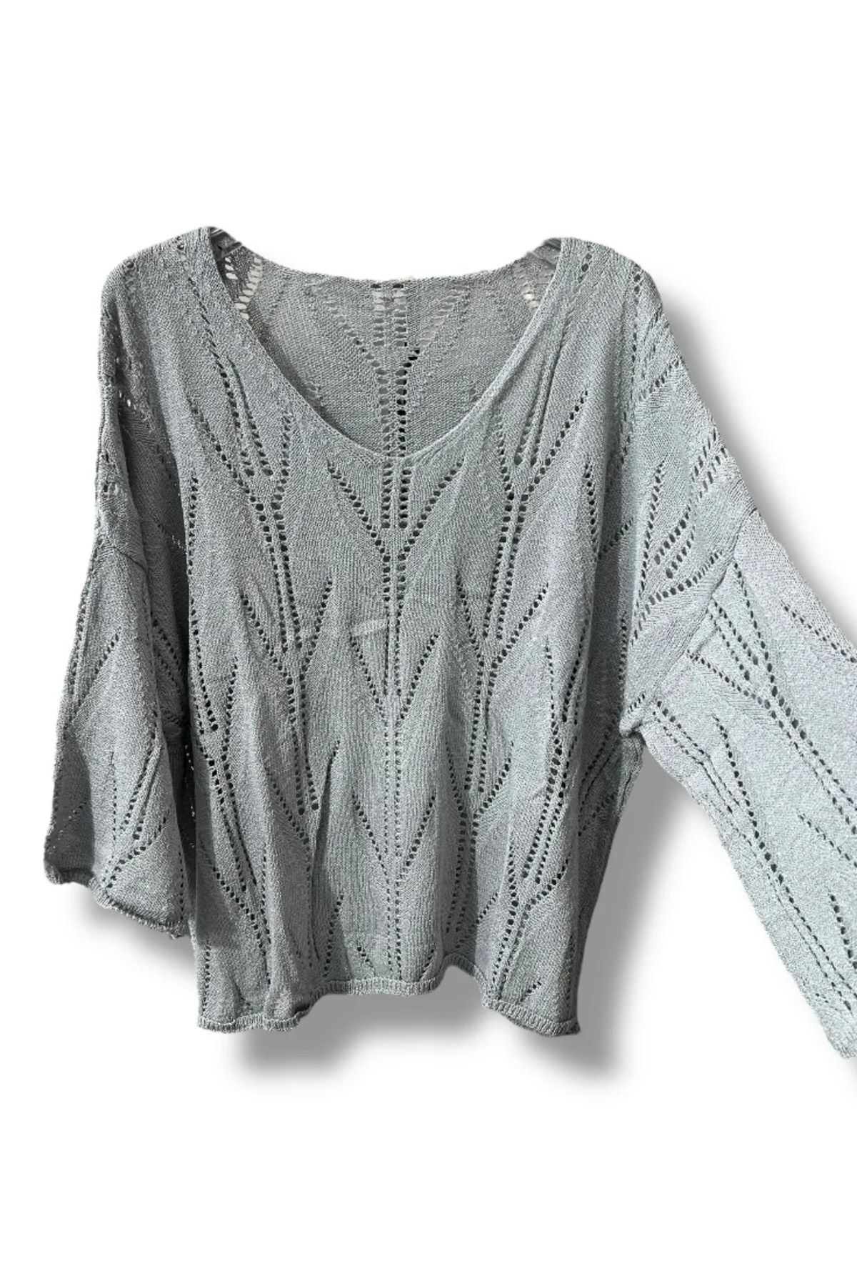 Oversize Ajurlu Merserize Triko Bluz Kadın V Yaka (38-52 Beden Uyumlu)