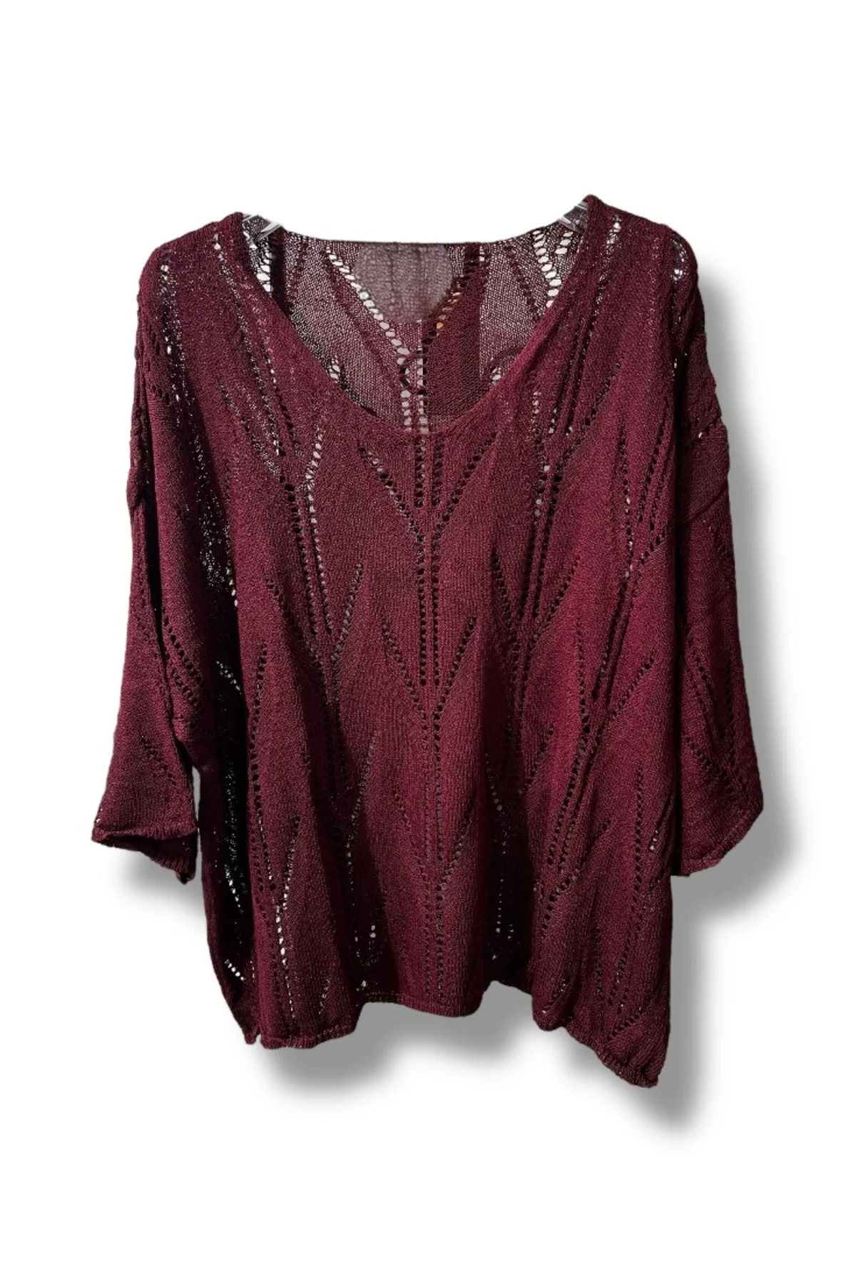 Oversize Ajurlu Merserize Triko Bluz Kadın V Yaka (38-52 Beden Uyumlu)