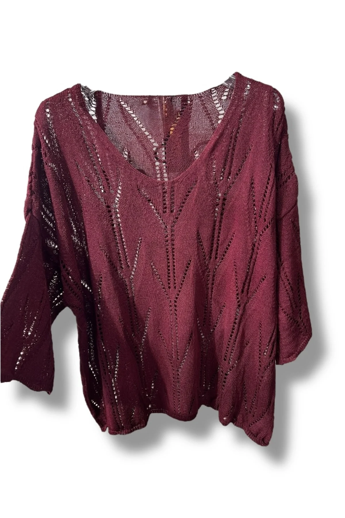 Oversize Ajurlu Merserize Triko Bluz Kadın V Yaka (38-52 Beden Uyumlu)