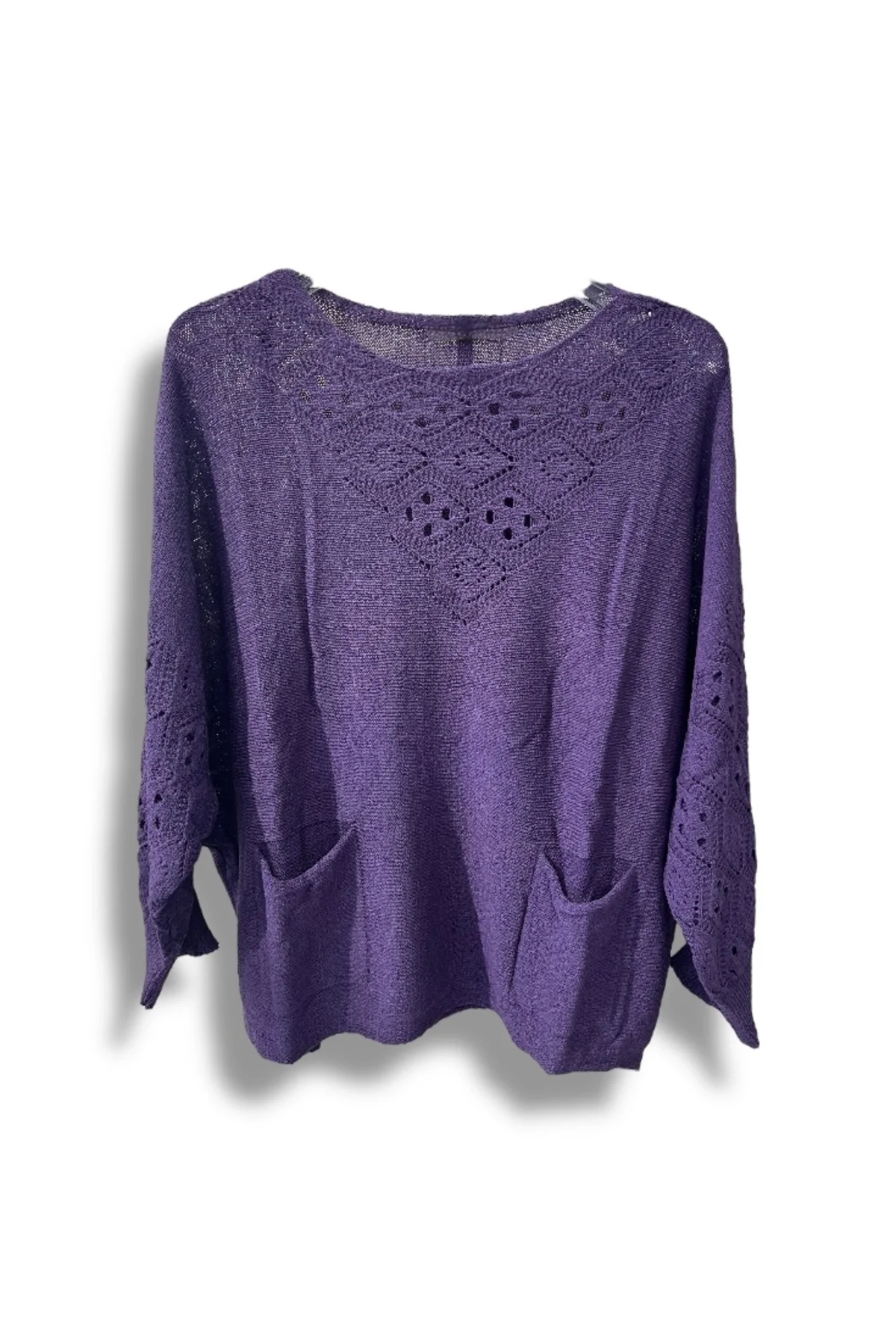 Oversize Merserize Triko Cepli ve Ajurlu Tasarım Bluz- 38-52 Beden Arası Uyumlu