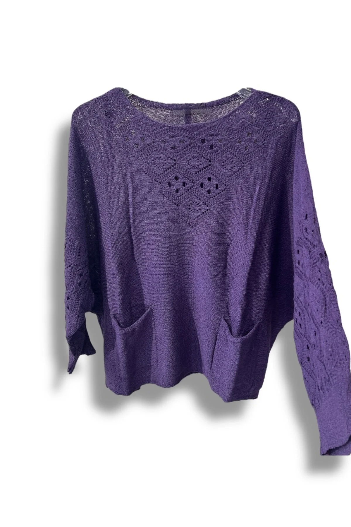 Oversize Merserize Triko Cepli ve Ajurlu Tasarım Bluz- 38-52 Beden Arası Uyumlu