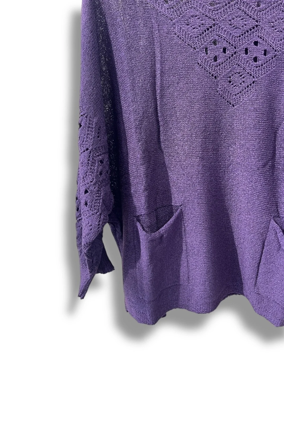 Oversize Merserize Triko Cepli ve Ajurlu Tasarım Bluz- 38-52 Beden Arası Uyumlu