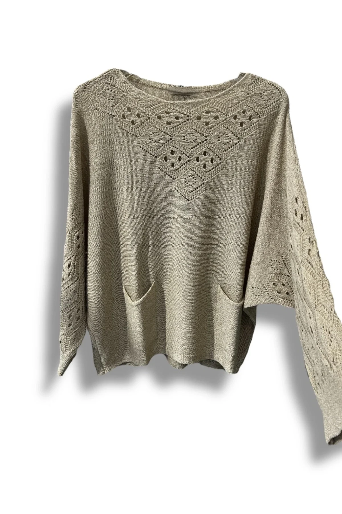 Oversize Merserize Triko Cepli ve Ajurlu Tasarım Bluz- 38-52 Beden Arası Uyumlu