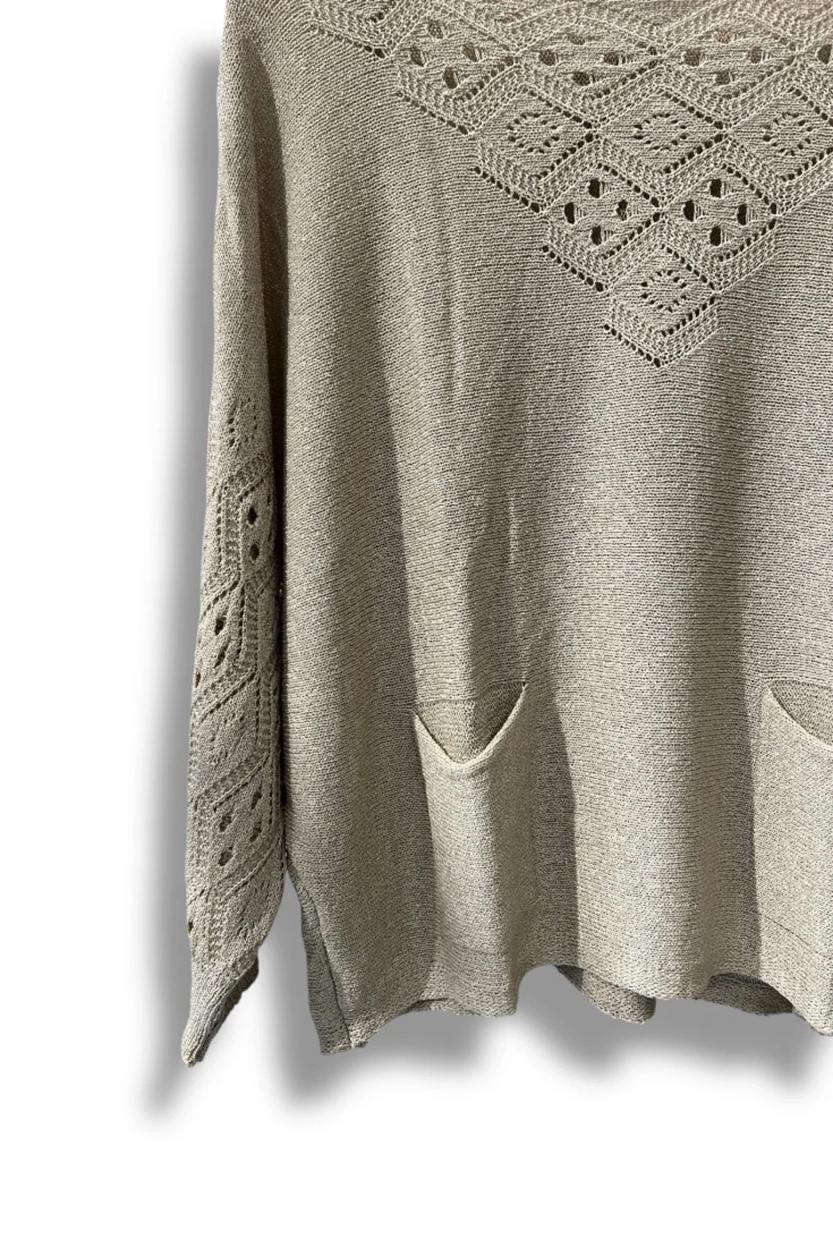 Oversize Merserize Triko Cepli ve Ajurlu Tasarım Bluz- 38-52 Beden Arası Uyumlu