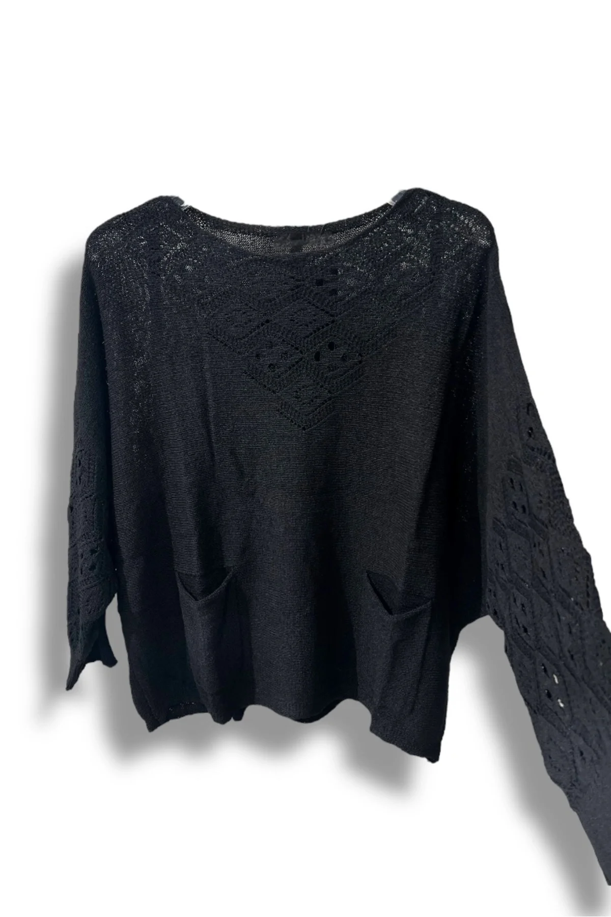 Oversize Merserize Triko Cepli ve Ajurlu Tasarım Bluz- 38-52 Beden Arası Uyumlu