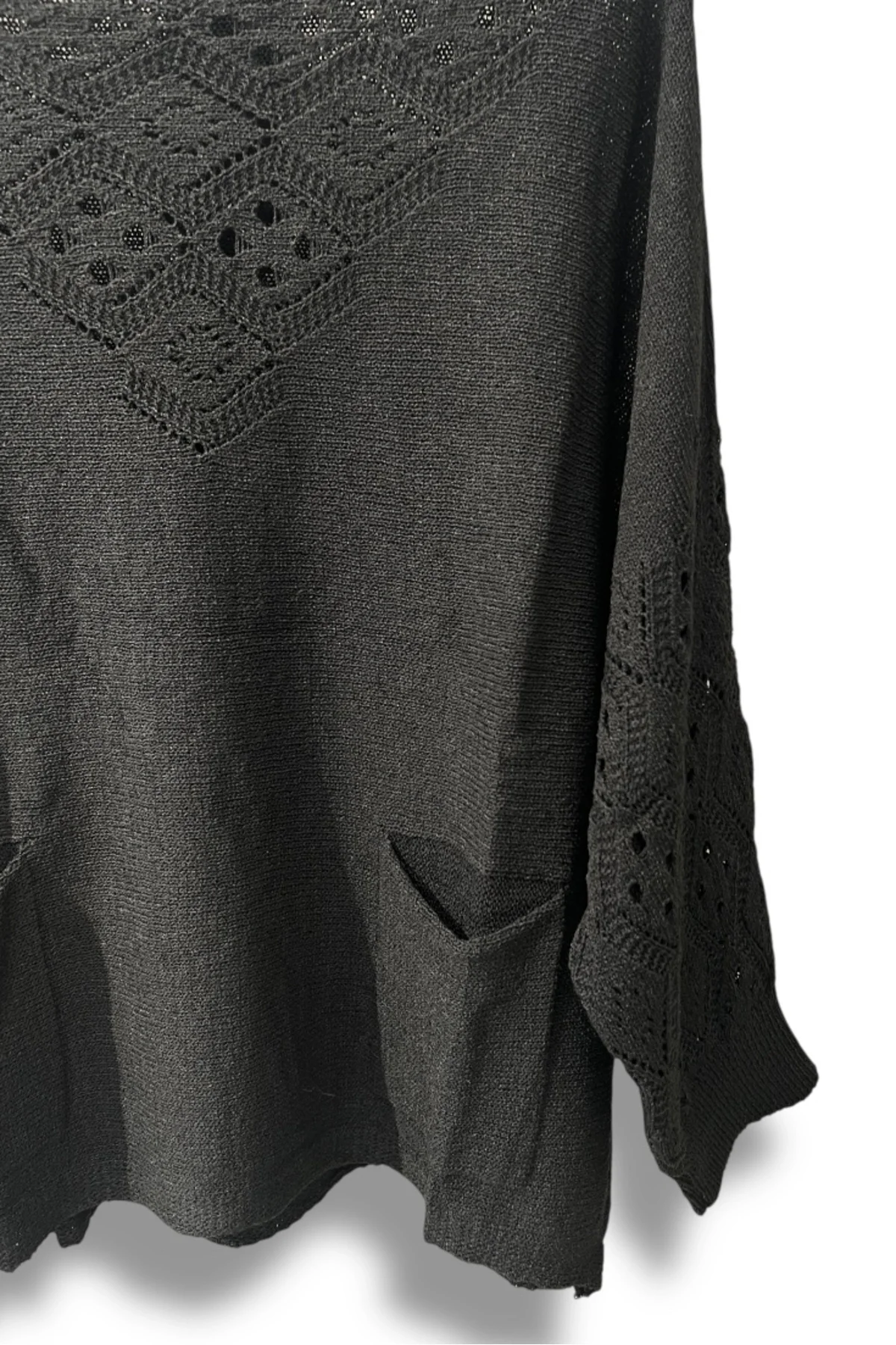 Oversize Merserize Triko Cepli ve Ajurlu Tasarım Bluz- 38-52 Beden Arası Uyumlu