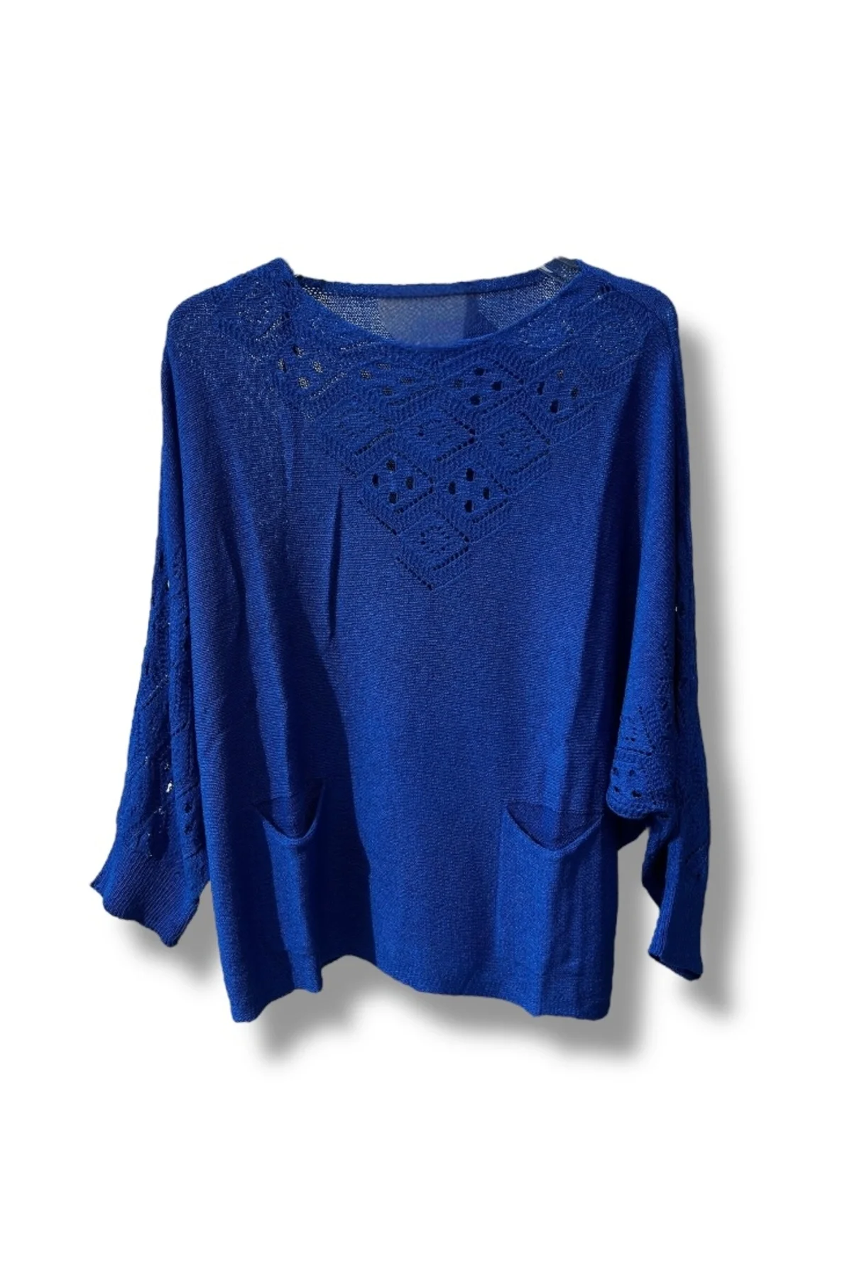 Oversize Merserize Triko Cepli ve Ajurlu Tasarım Bluz (38-52 uyumlu)