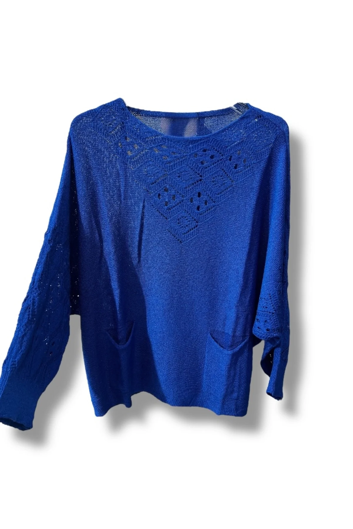 Oversize Merserize Triko Cepli ve Ajurlu Tasarım Bluz (38-52 uyumlu)