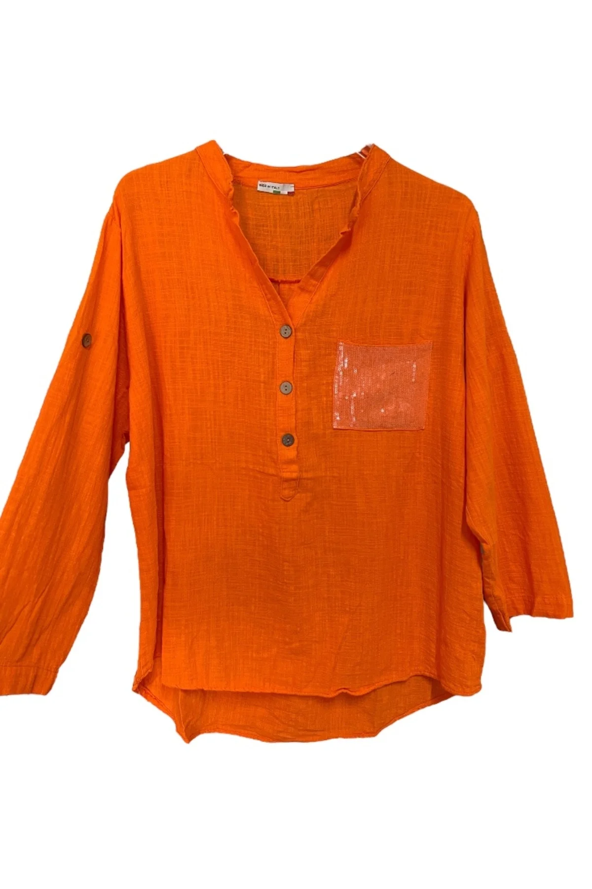 %100 Organik Pamuk Yıkamalı - Payet Cepli Rahat Kalıp Kadın Bluz