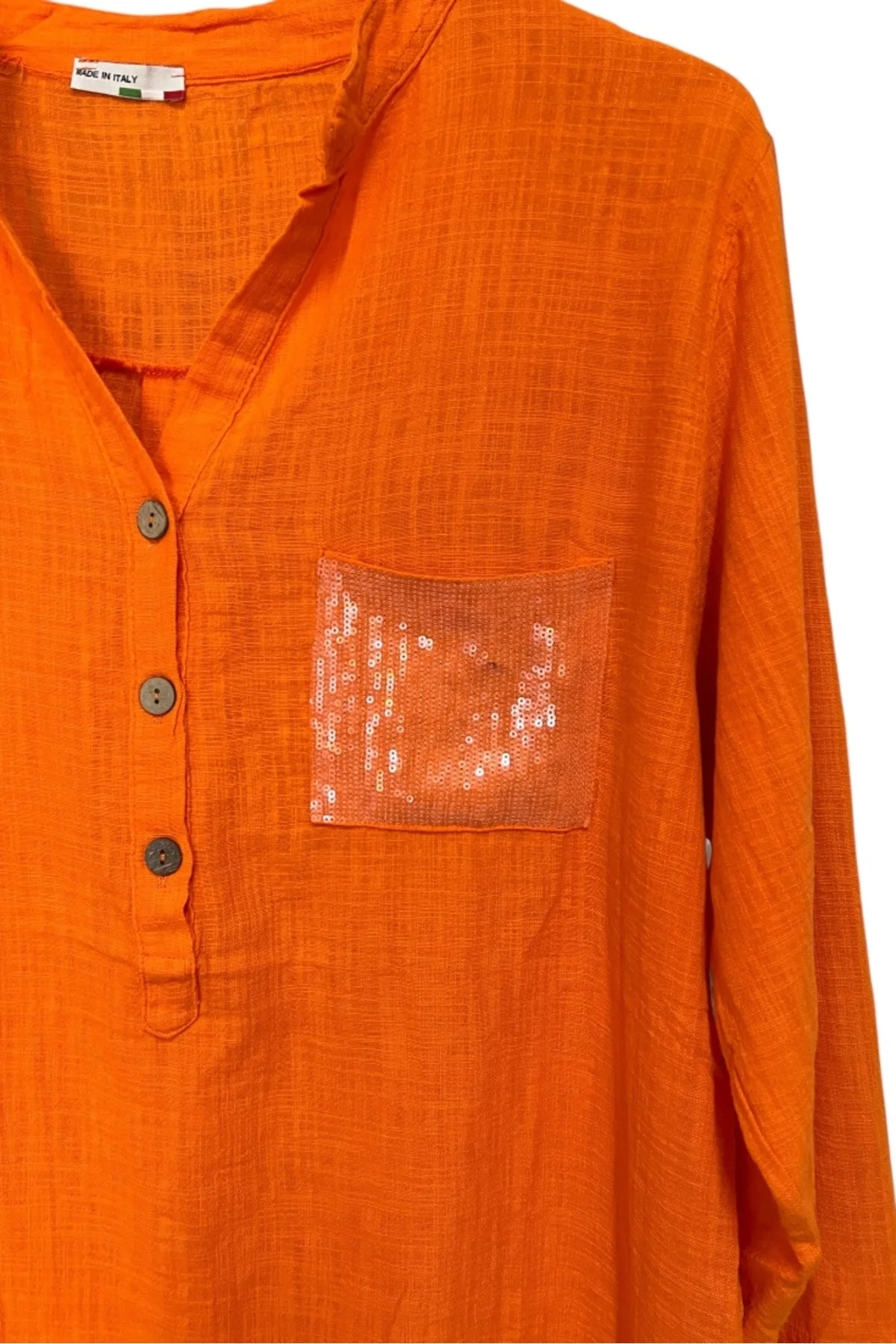 %100 Organik Pamuk Yıkamalı - Payet Cepli Rahat Kalıp Kadın Bluz