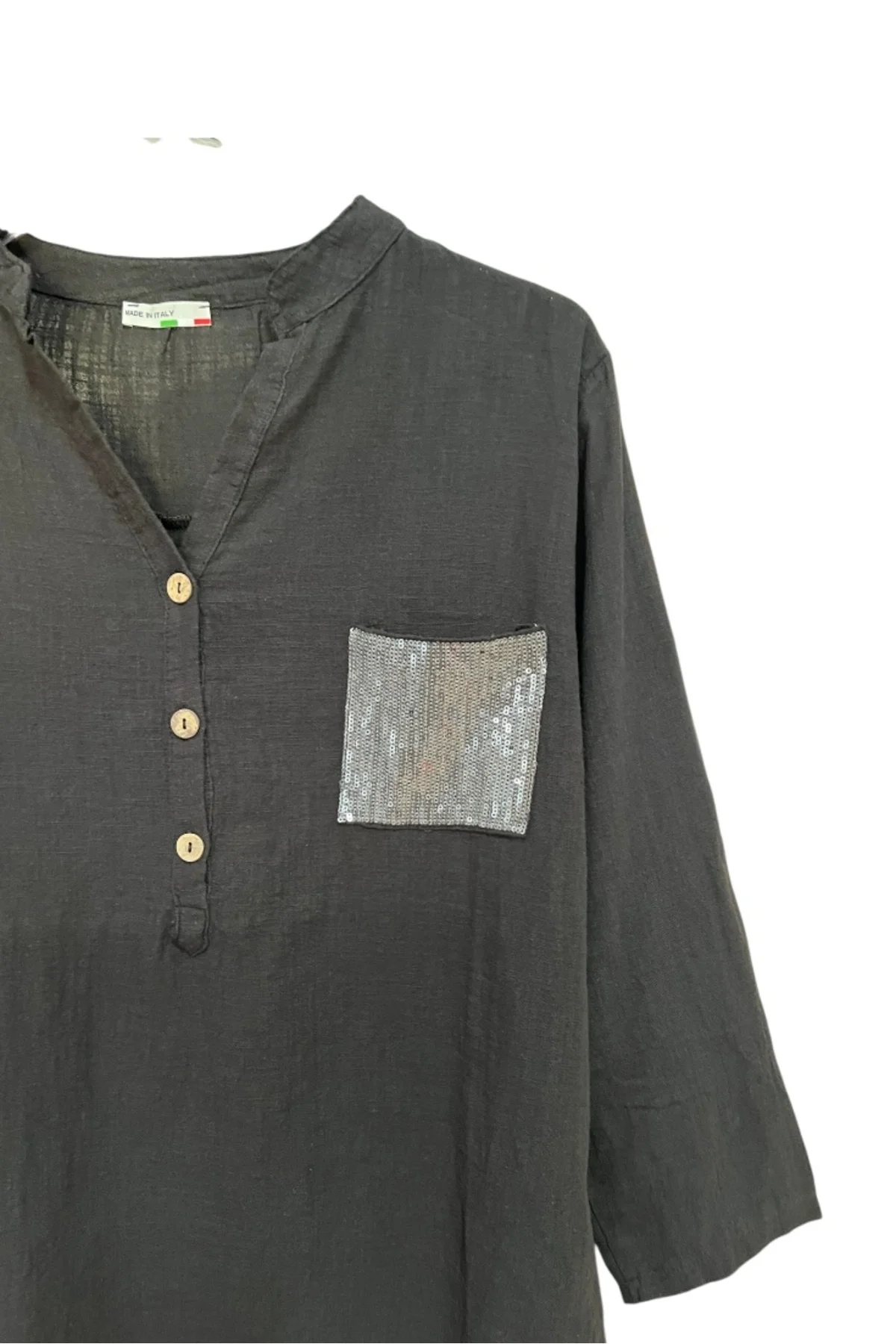 %100 Organik Pamuk Yıkamalı - Payet Cepli Rahat Kalıp Kadın Bluz