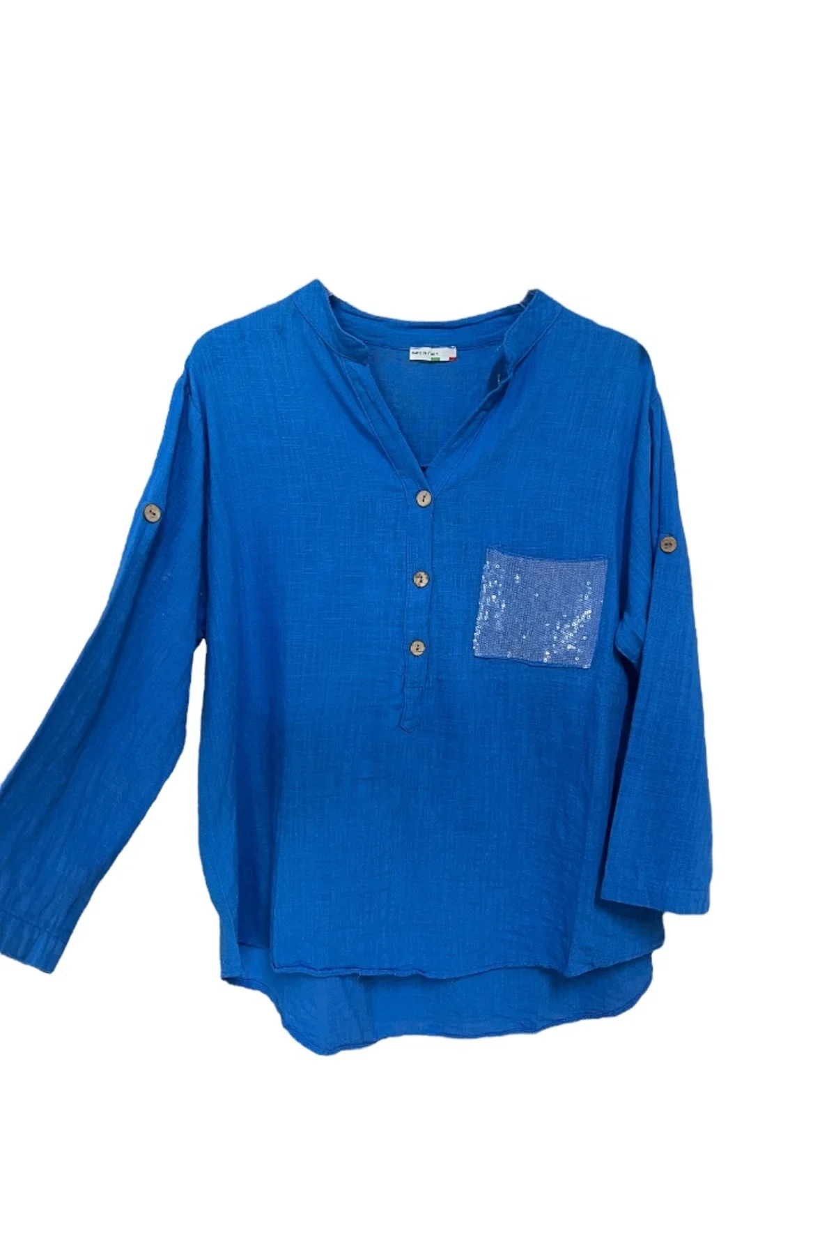 %100 Organik Pamuk Yıkamalı - Payet Cepli Rahat Kalıp Kadın Bluz