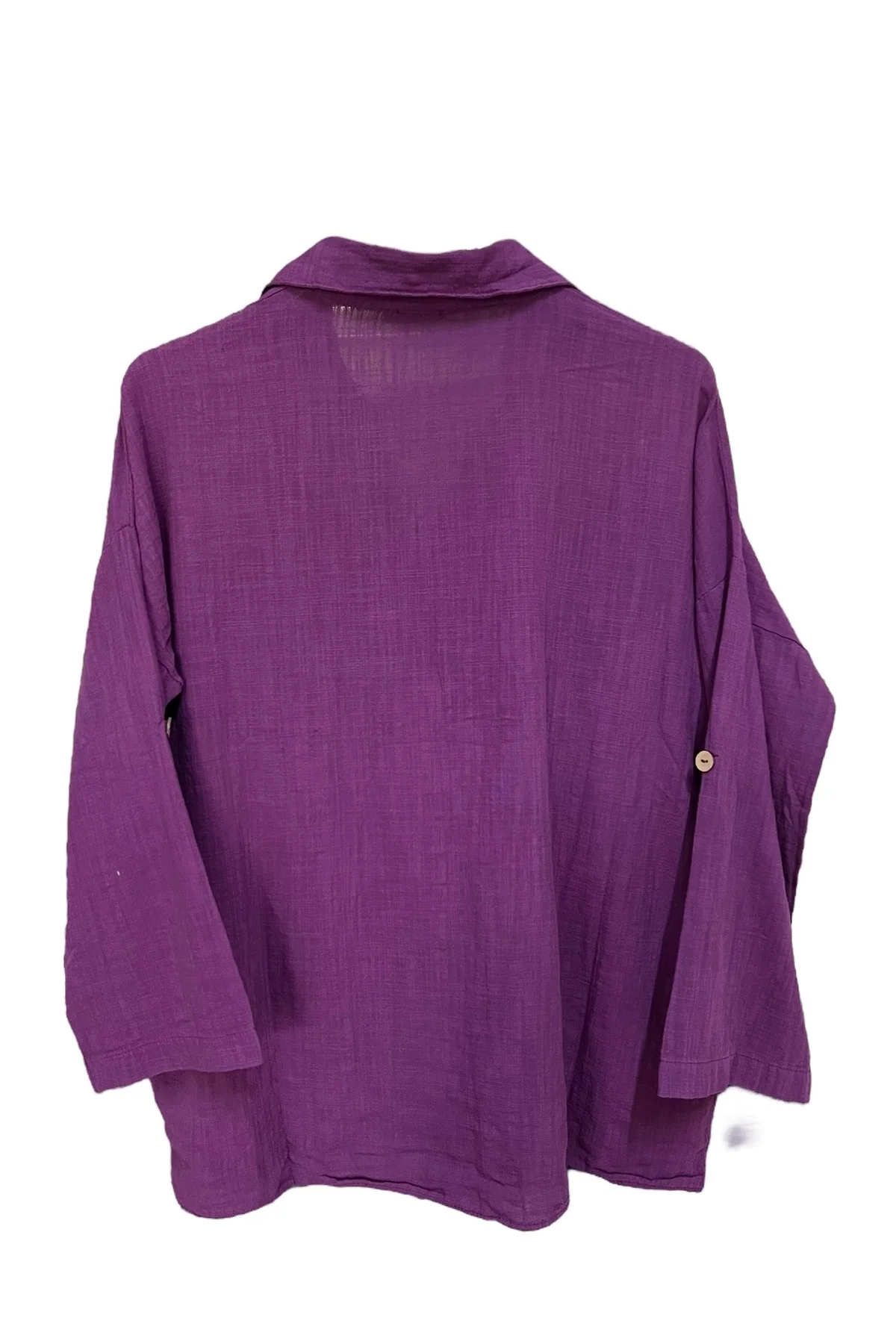 Kadın Mavi Payet Cepli Yıkamalı Gömlek yaka | %100 Organik Pamuk Rahat Kalıp Bluz