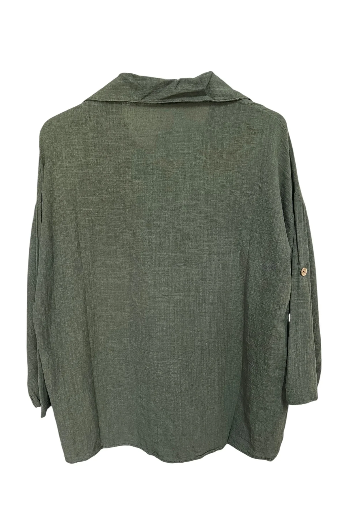 Kadın Mavi Payet Cepli Yıkamalı Gömlek yaka | %100 Organik Pamuk Rahat Kalıp Bluz