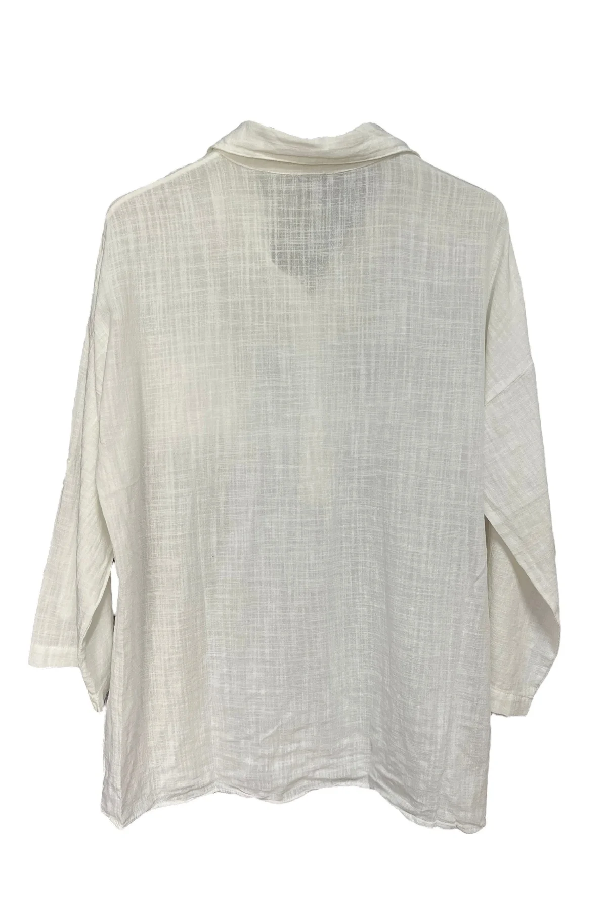 Kadın Mavi Payet Cepli Yıkamalı Gömlek yaka | %100 Organik Pamuk Rahat Kalıp Bluz