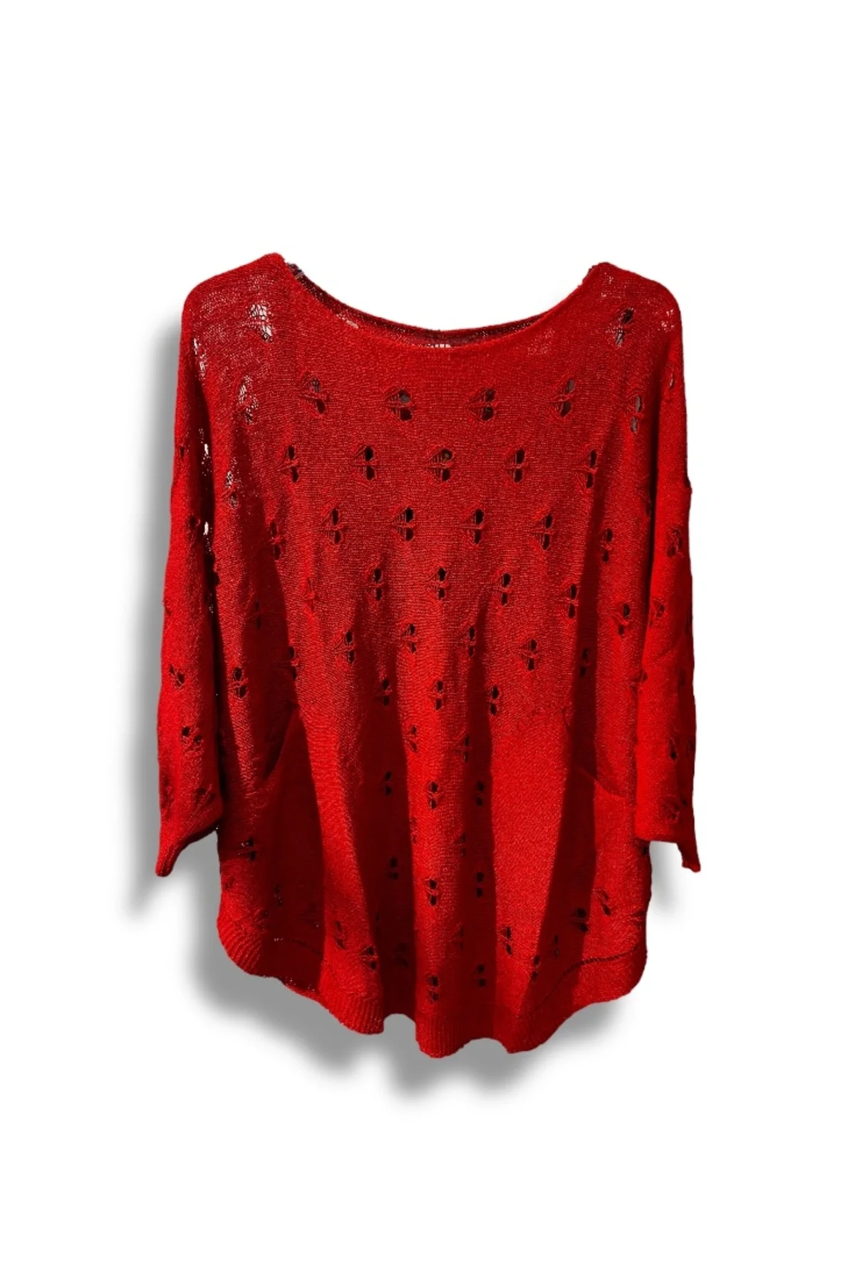 Oversize Merserize Triko Bluz - Delikli Desenli Kazak (38-52 Beden)