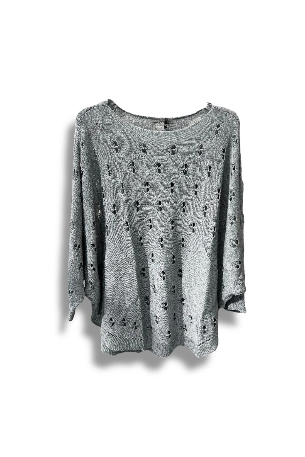 Oversize Merserize Triko Bluz - Delikli Desenli Kazak (38-52 Beden)