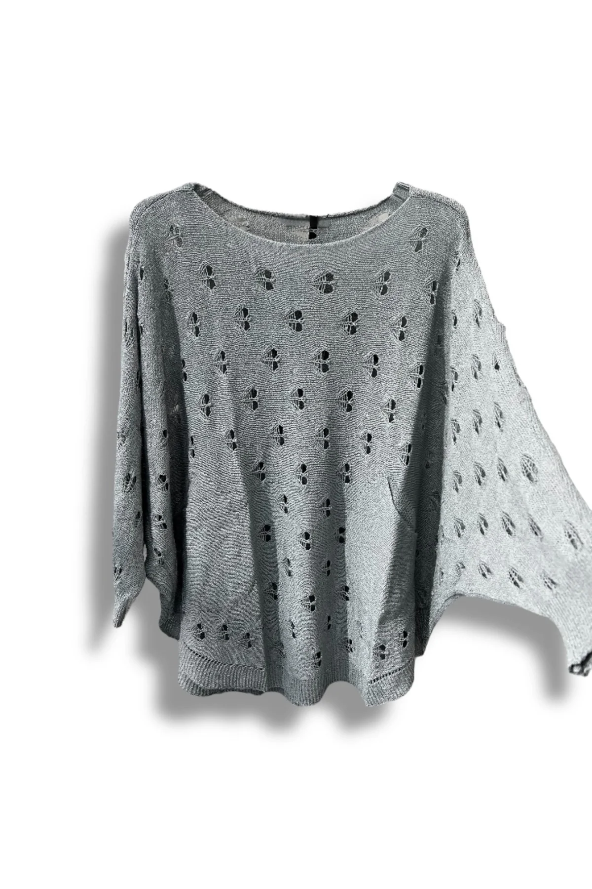 Oversize Merserize Triko Bluz - Delikli Desenli Kazak (38-52 Beden)