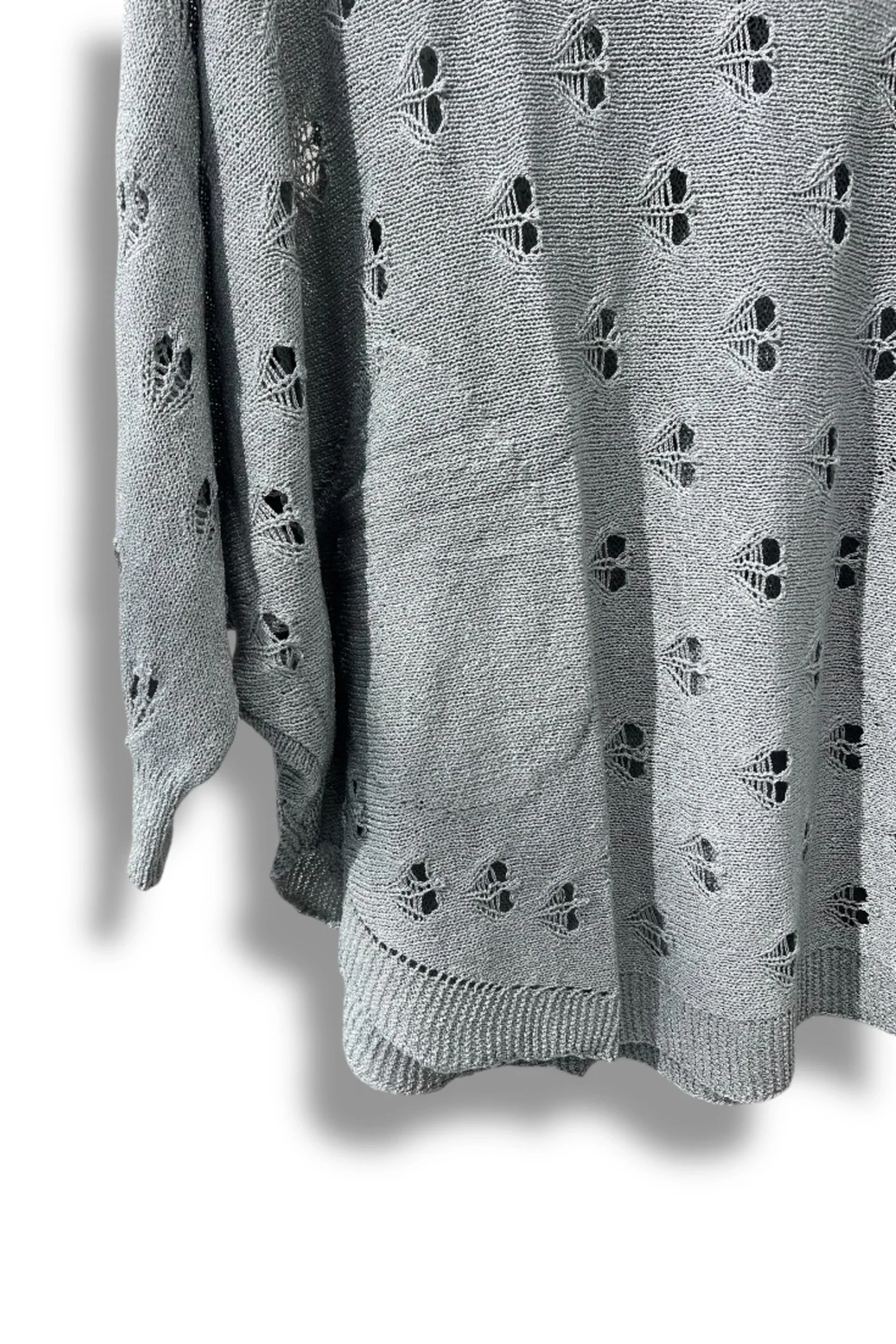 Oversize Merserize Triko Bluz - Delikli Desenli Kazak (38-52 Beden)