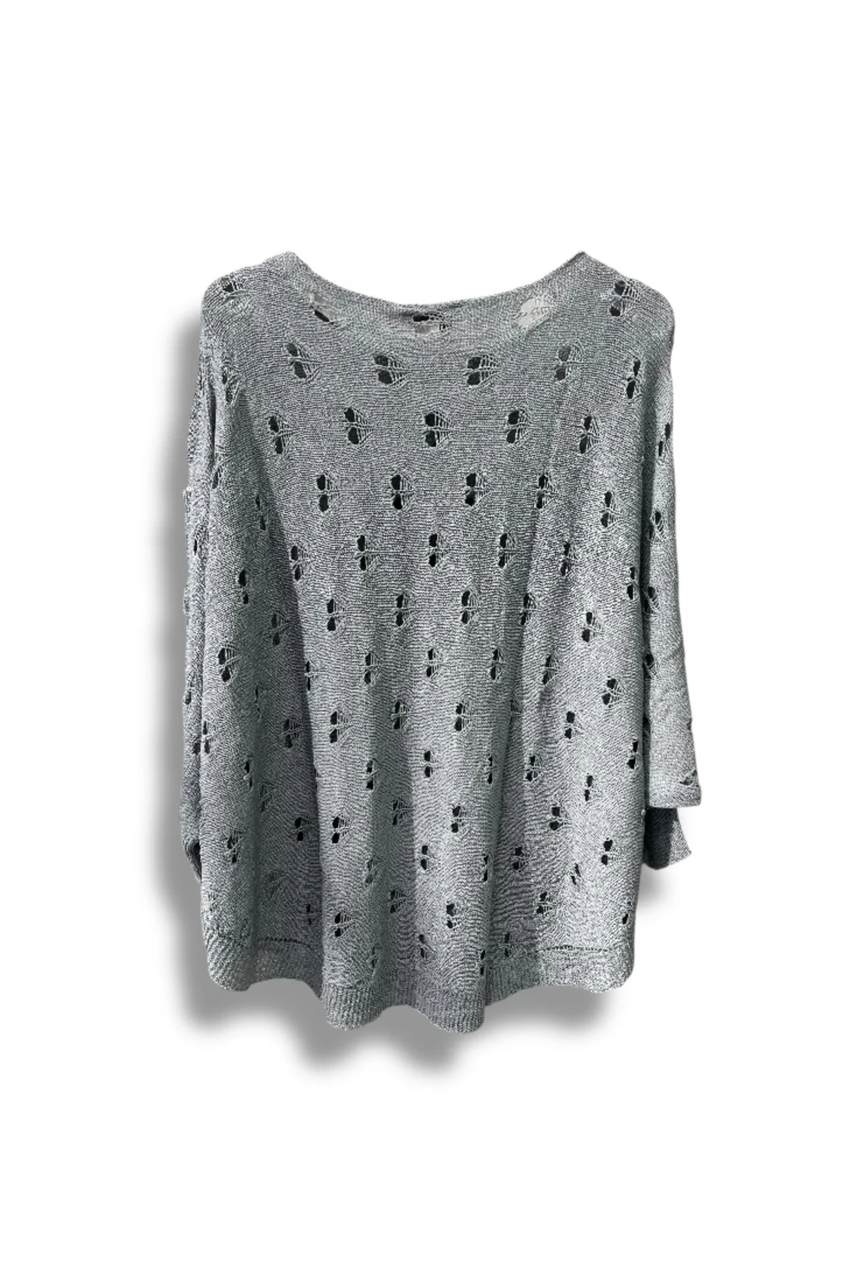 Oversize Merserize Triko Bluz - Delikli Desenli Kazak (38-52 Beden)