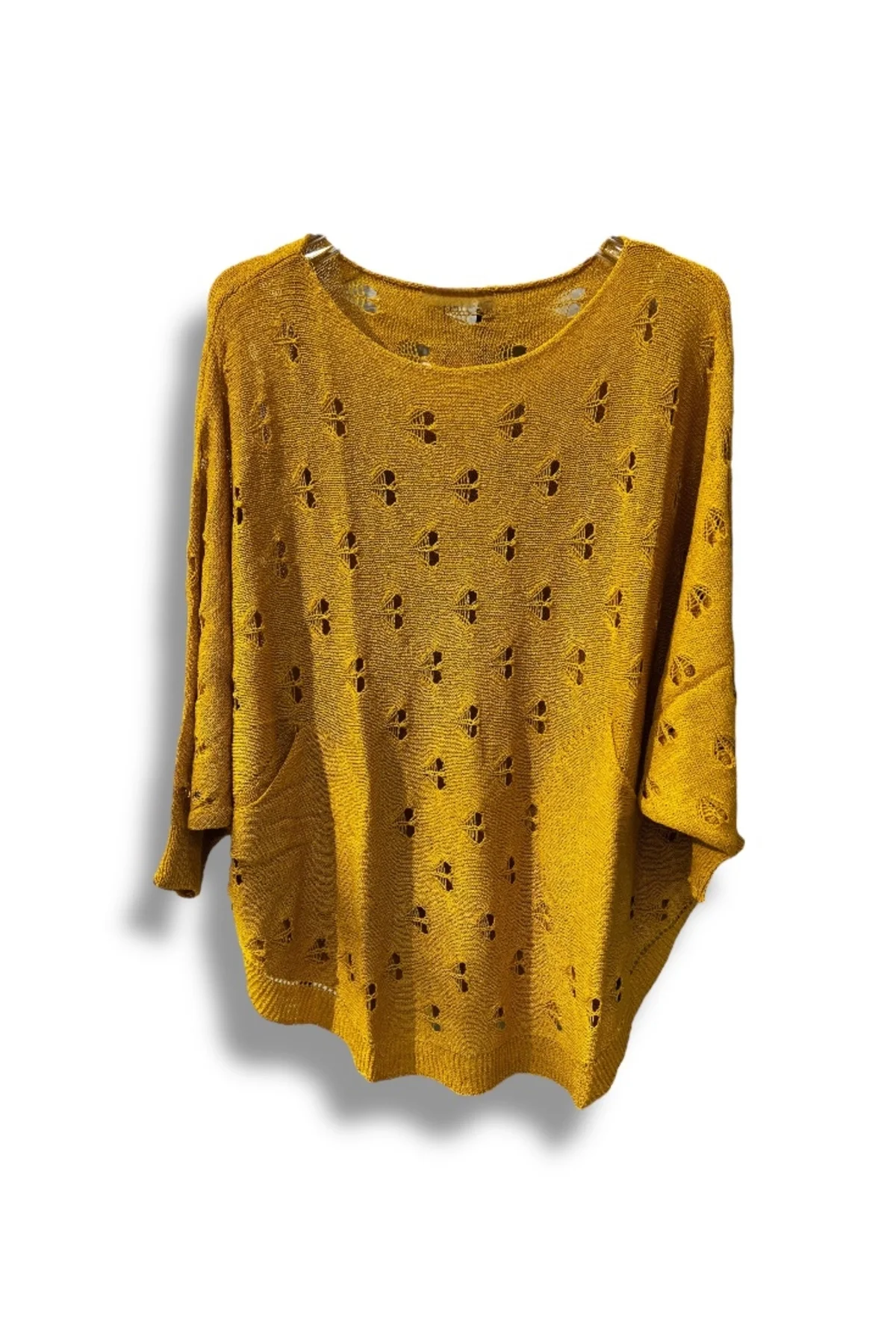 Oversize Merserize Triko Bluz - Delikli Desenli Kazak (38-52 Beden)