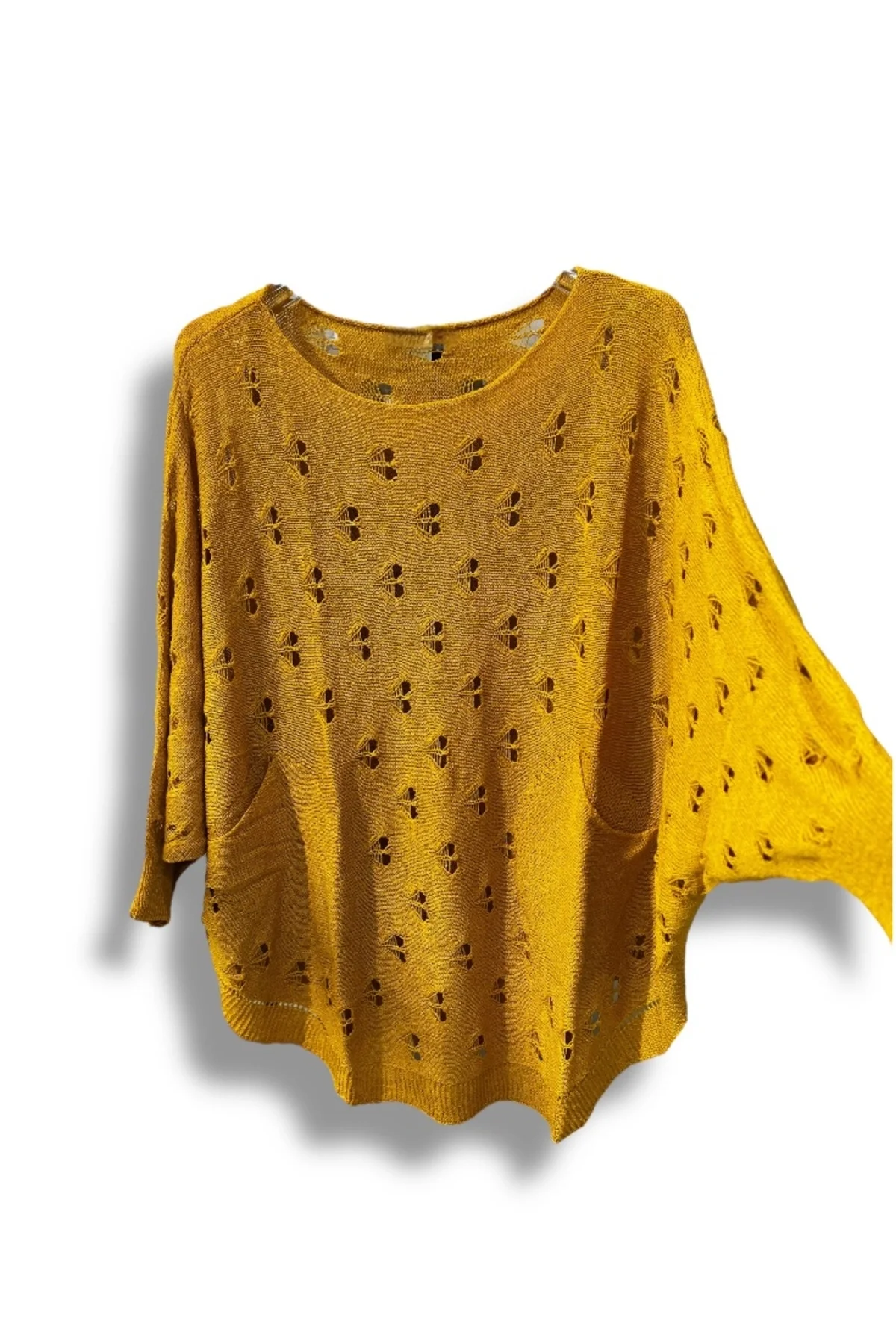 Oversize Merserize Triko Bluz - Delikli Desenli Kazak (38-52 Beden)