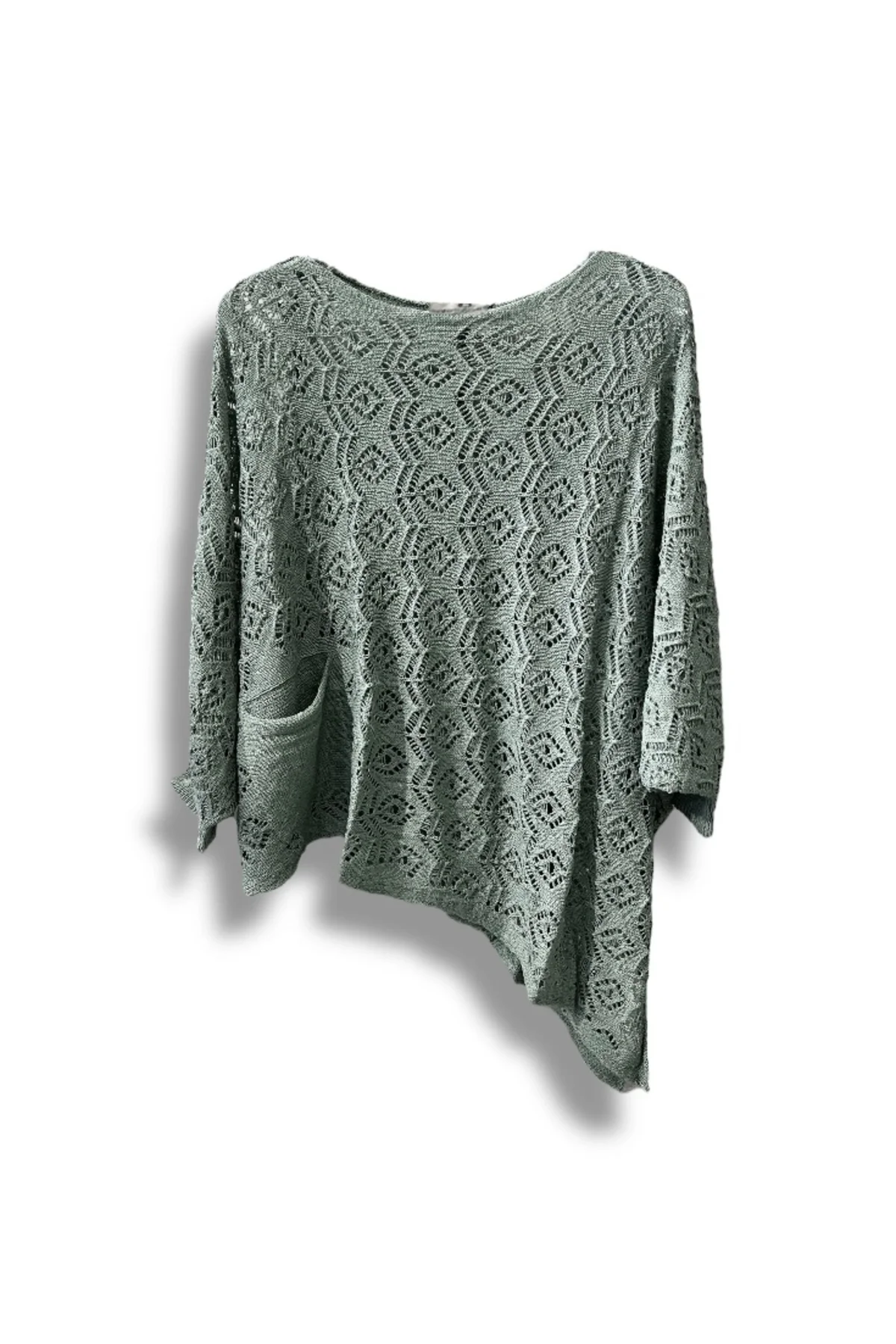 Kadın Merserize Ajurlu Asimetrik Triko Bluz – Standart Beden (38-48 Uyumlu)