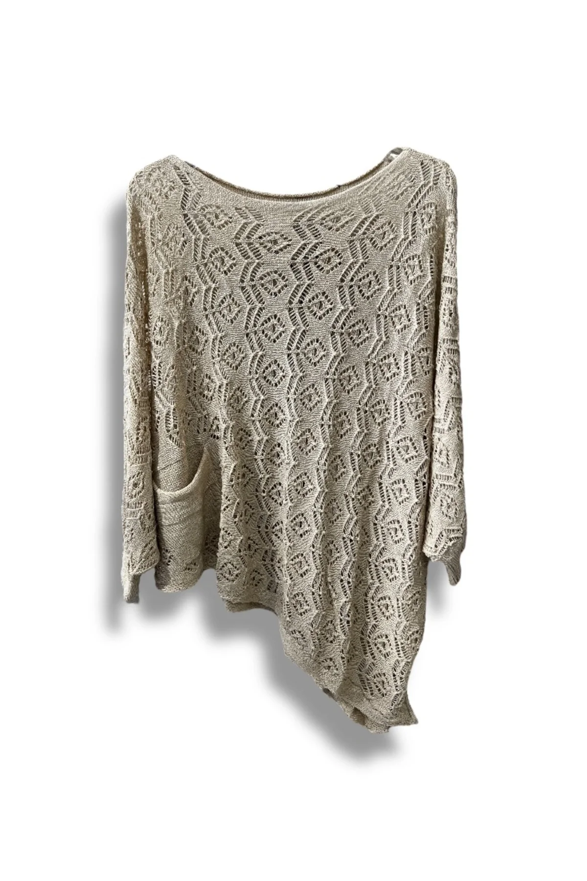 Kadın Merserize Ajurlu Asimetrik Triko Bluz – Standart Beden (38-48 Uyumlu)