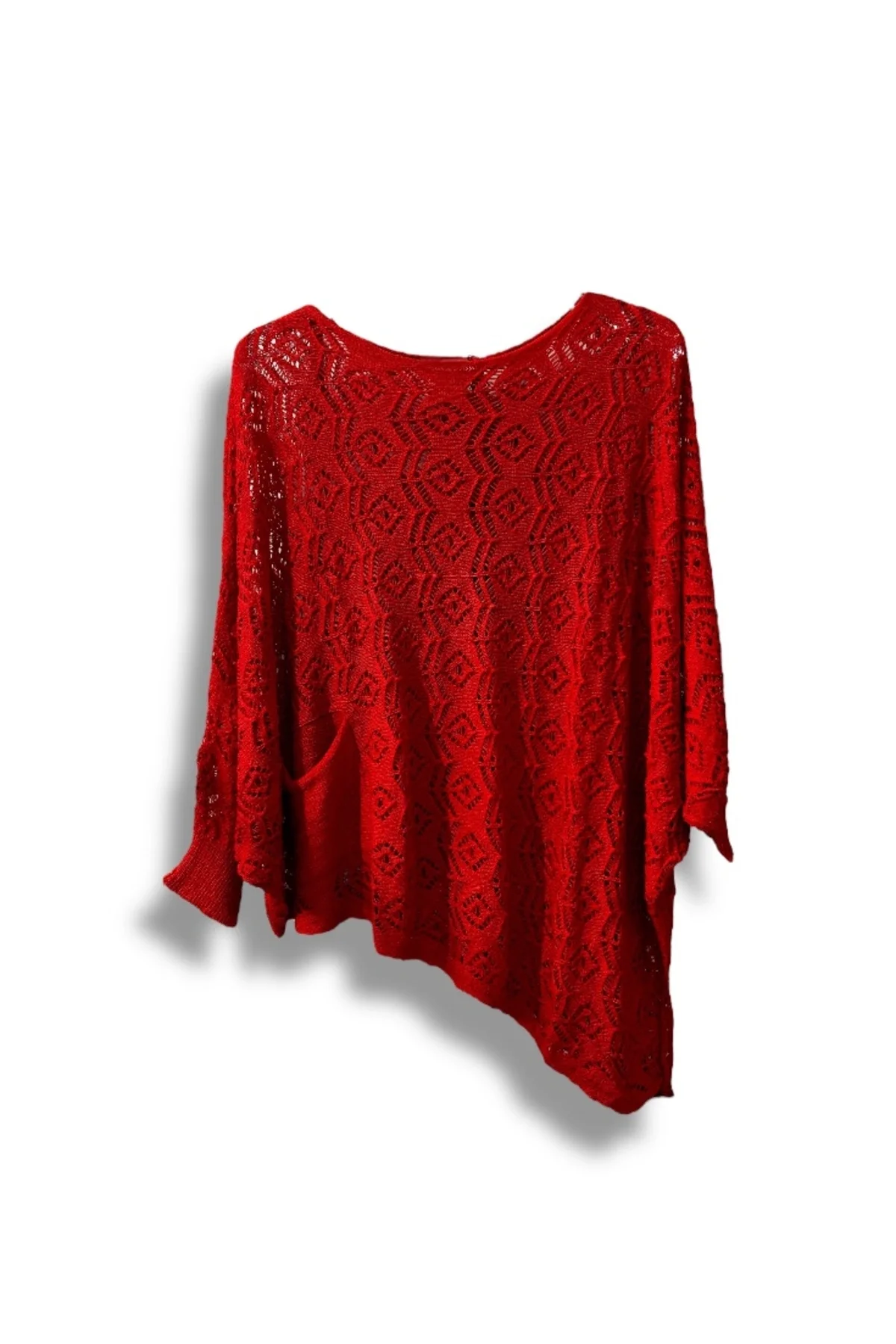 Kadın Merserize Ajurlu Asimetrik Triko Bluz – Standart Beden (38-48 Uyumlu)